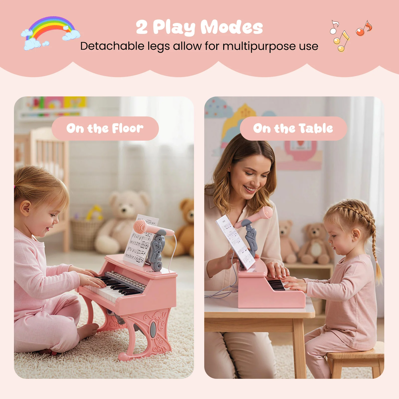 Mini Keyboard Piano 25 Keys, With Music Stand And Microphone, Pink - Image 9