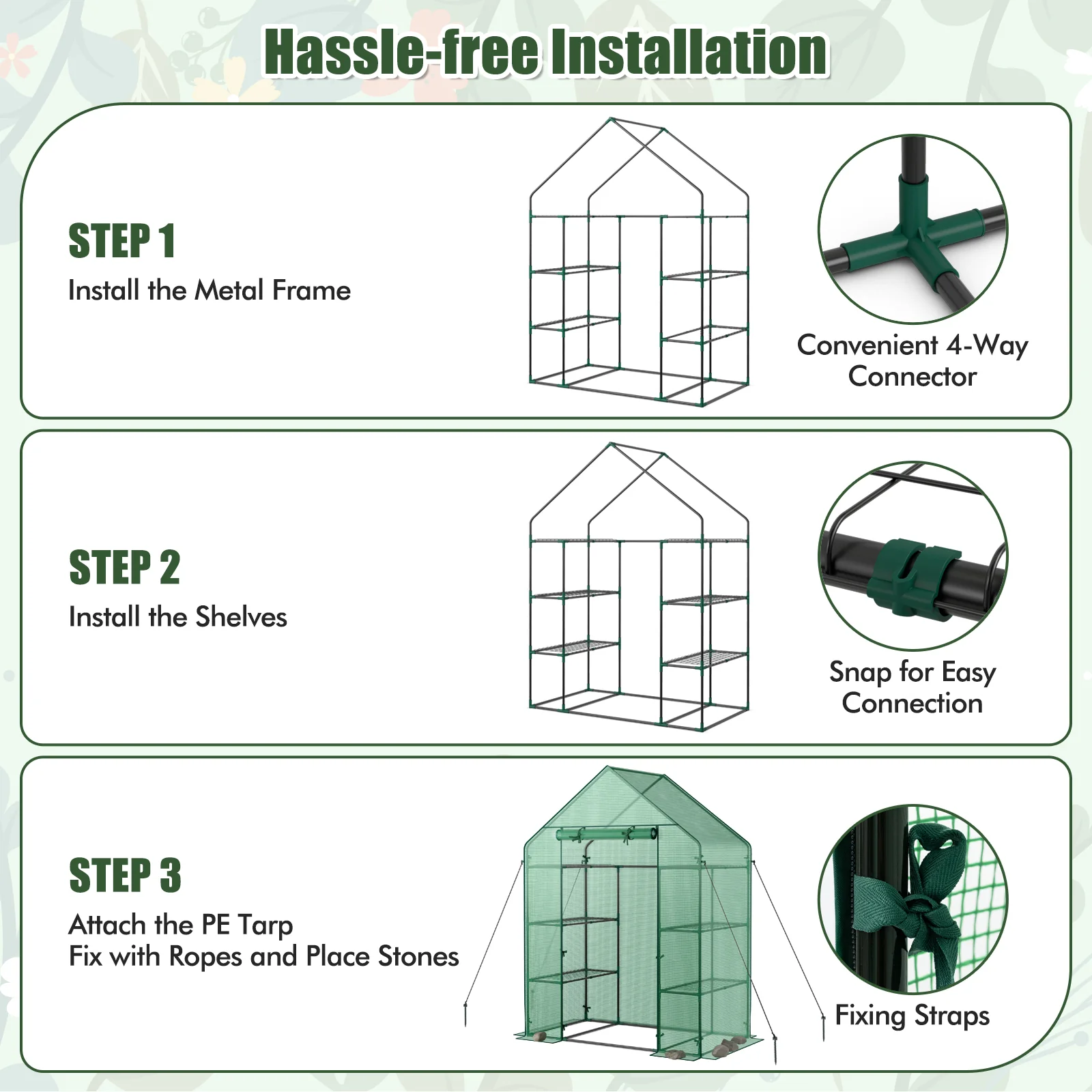 Mini Portable 4 Tier 8 Shelves Walk-in Plant Greenhouse, Green - Image 10