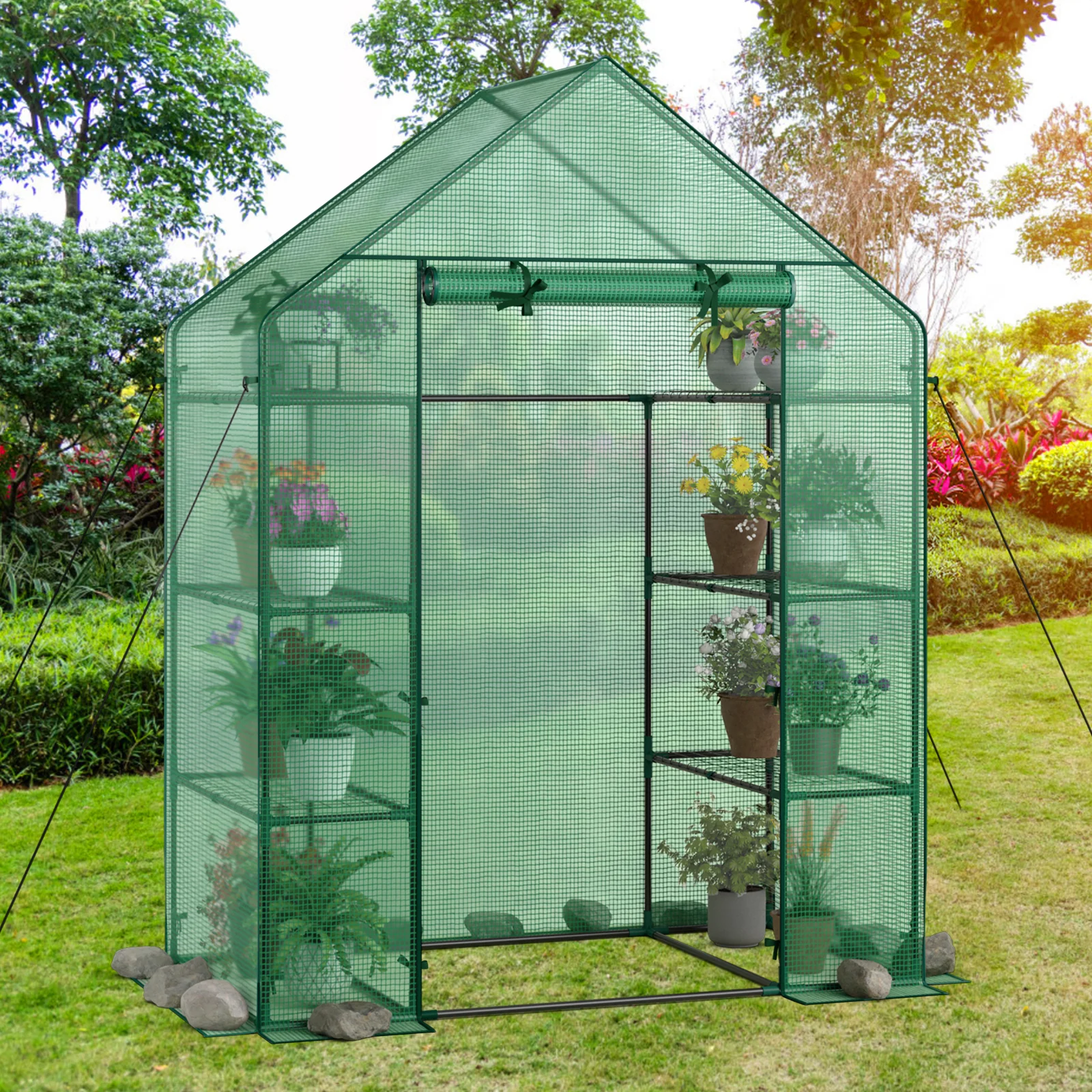 Mini Portable 4 Tier 8 Shelves Walk-in Plant Greenhouse, Green - Image 2