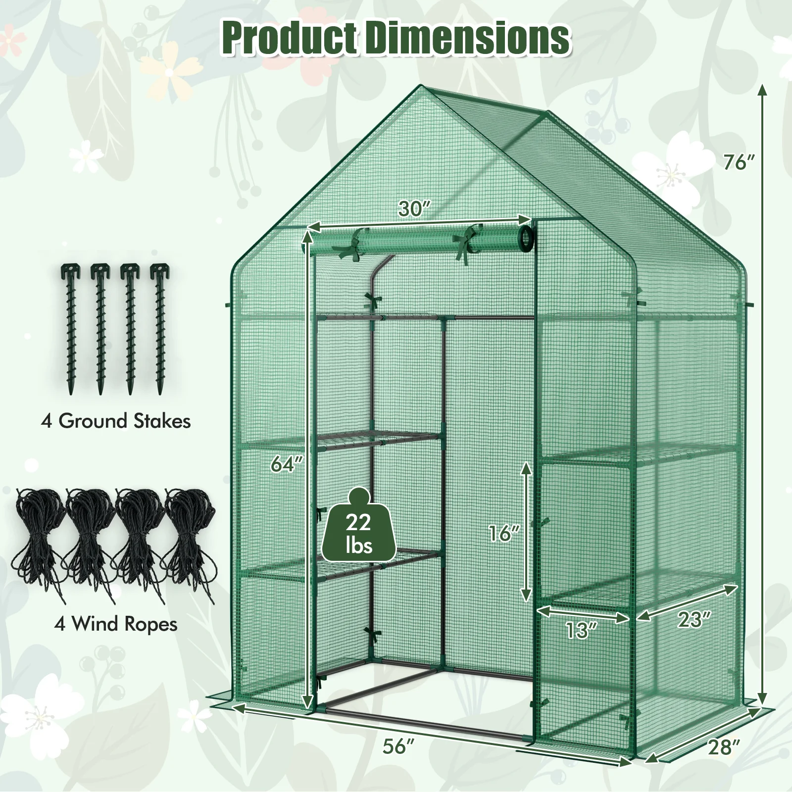 Mini Portable 4 Tier 8 Shelves Walk-in Plant Greenhouse, Green - Image 6