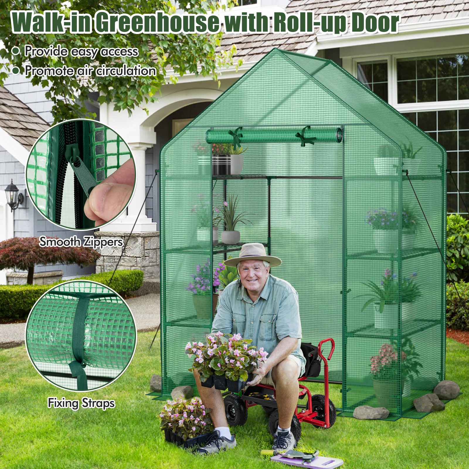 Mini Portable 4 Tier 8 Shelves Walk-in Plant Greenhouse, Green - Image 8