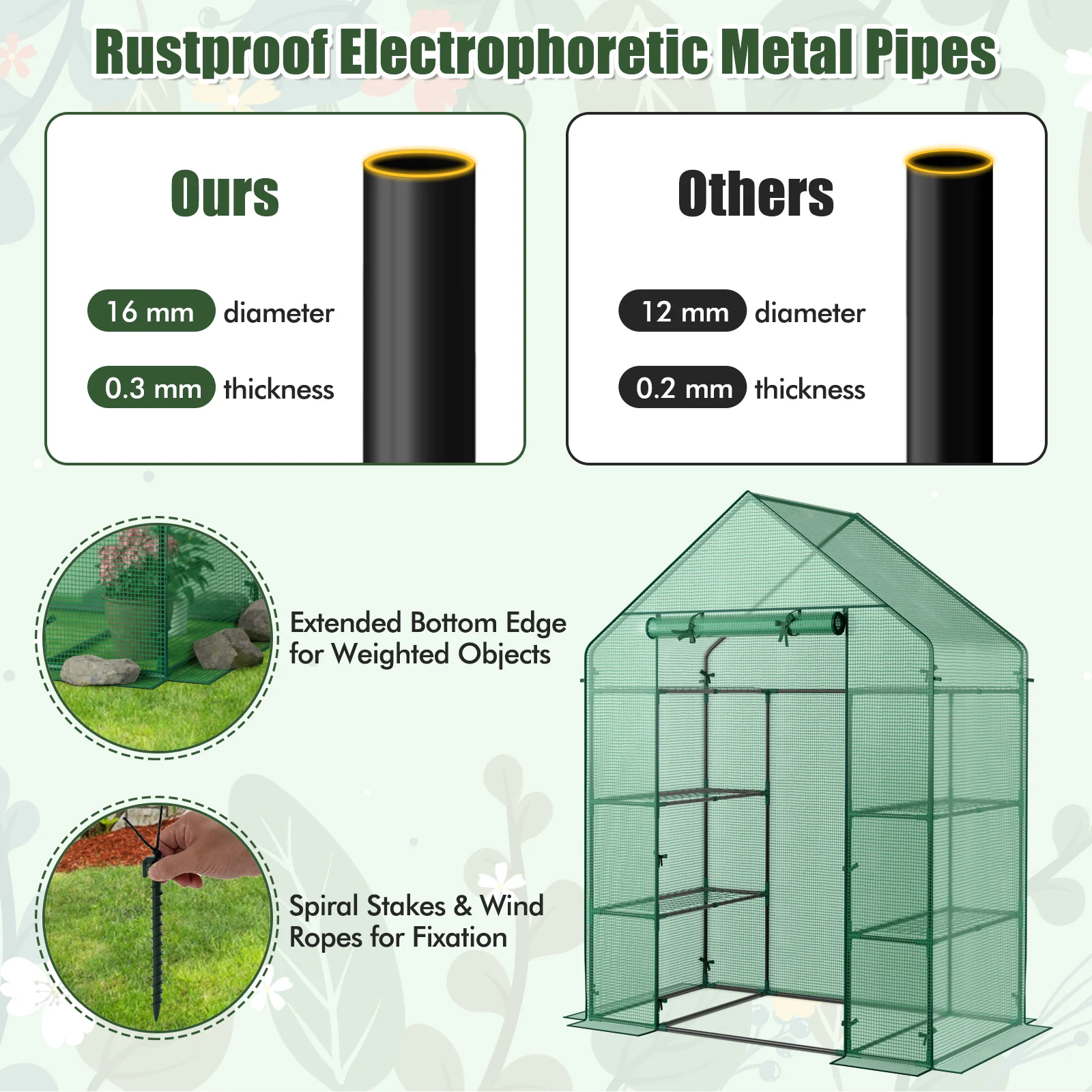 Mini Portable 4 Tier 8 Shelves Walk-in Plant Greenhouse, Green - Image 9