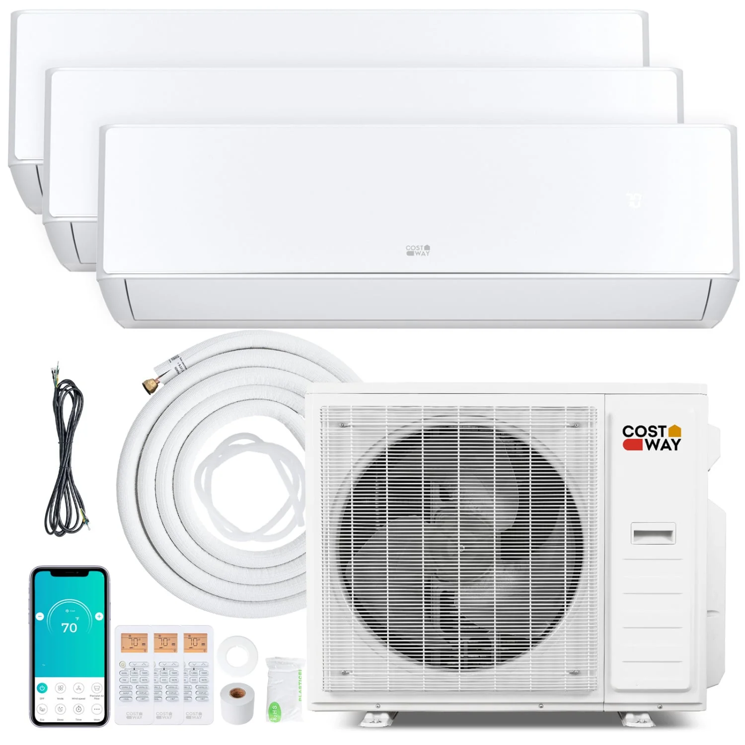 Mini Split AC Heat Pump, 35000 BTU, 3 Zone, 22.5 SEER2, 12K+12K+12K, White