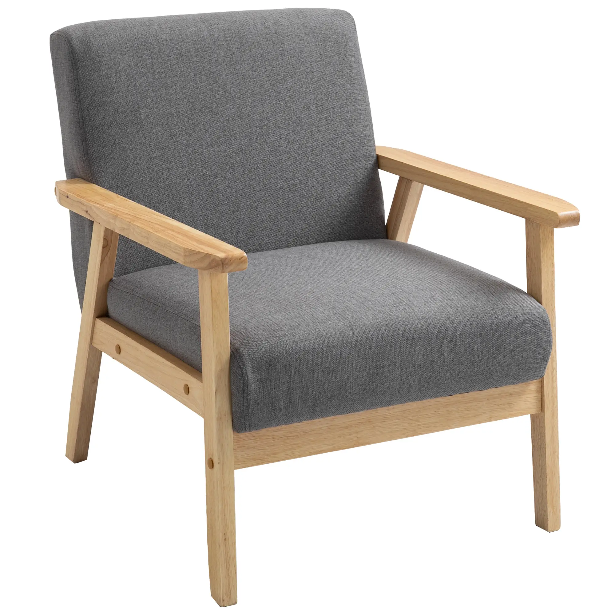 Minimalist Wood Frame Accent Chair, Thick Linen Cushions, Grey - Image 11