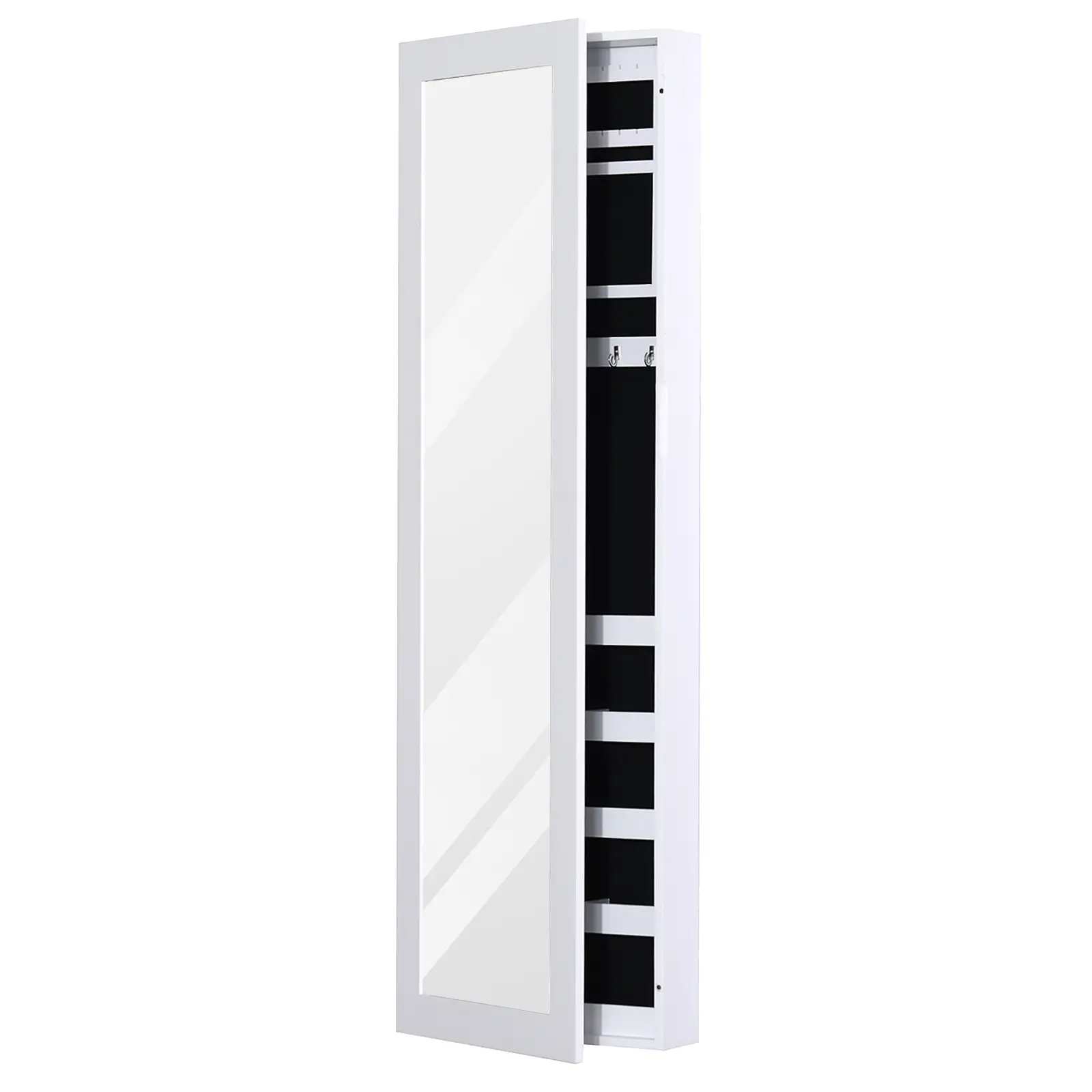 Mirror Jewellery Cabinet With Full Length Mirror, Wall Mounted Organizer, White - Image 11