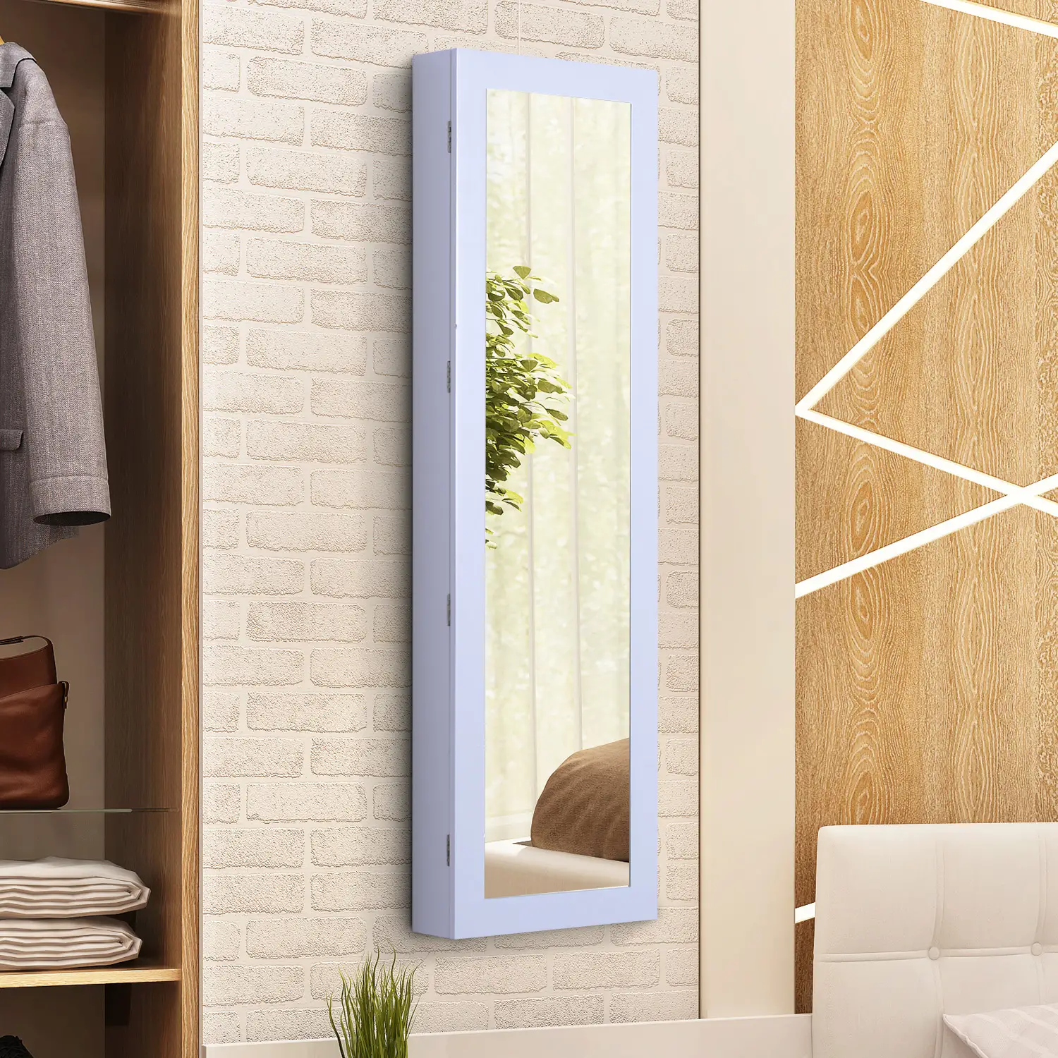 Mirror Jewellery Cabinet With Full Length Mirror, Wall Mounted Organizer, White - Image 8