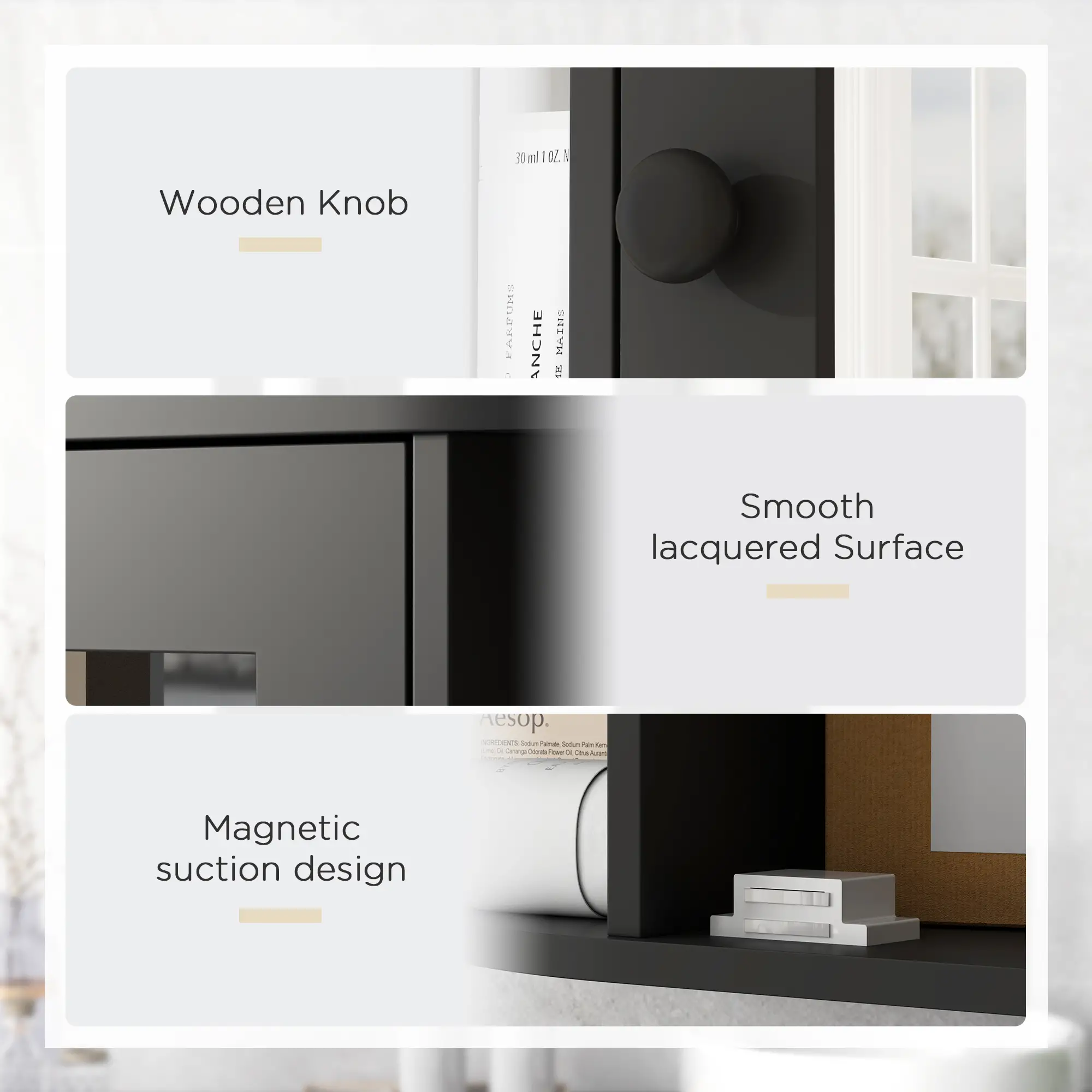Mirrored Bathroom Wall Cabinet, Wall Mounted, With Door & Shelves, Black - Image 4