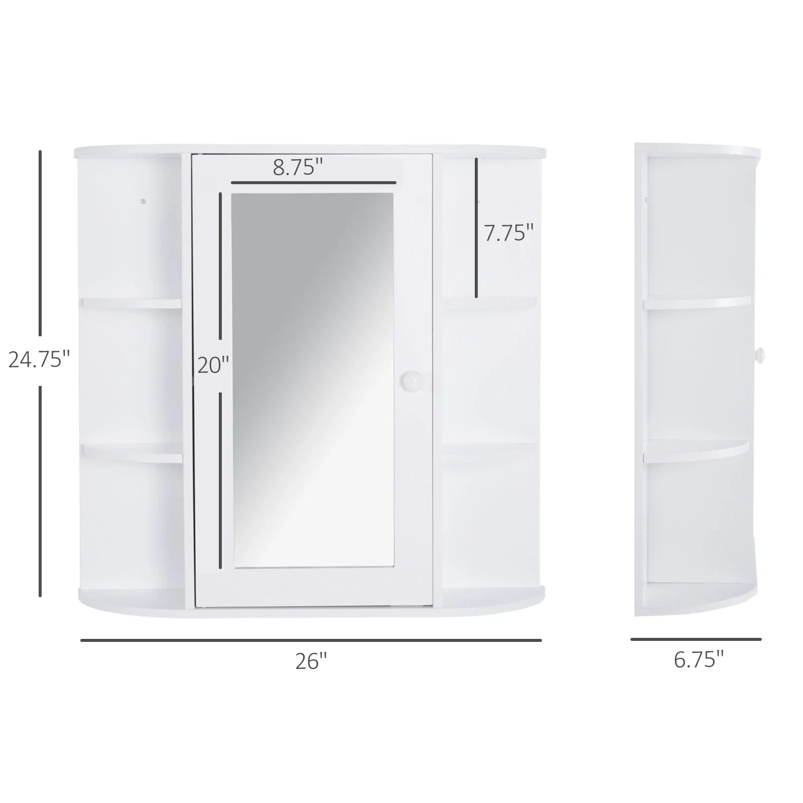 Mirrored Bathroom Wall Cabinet, Wall Mounted, With Door & Shelves, White - Image 3