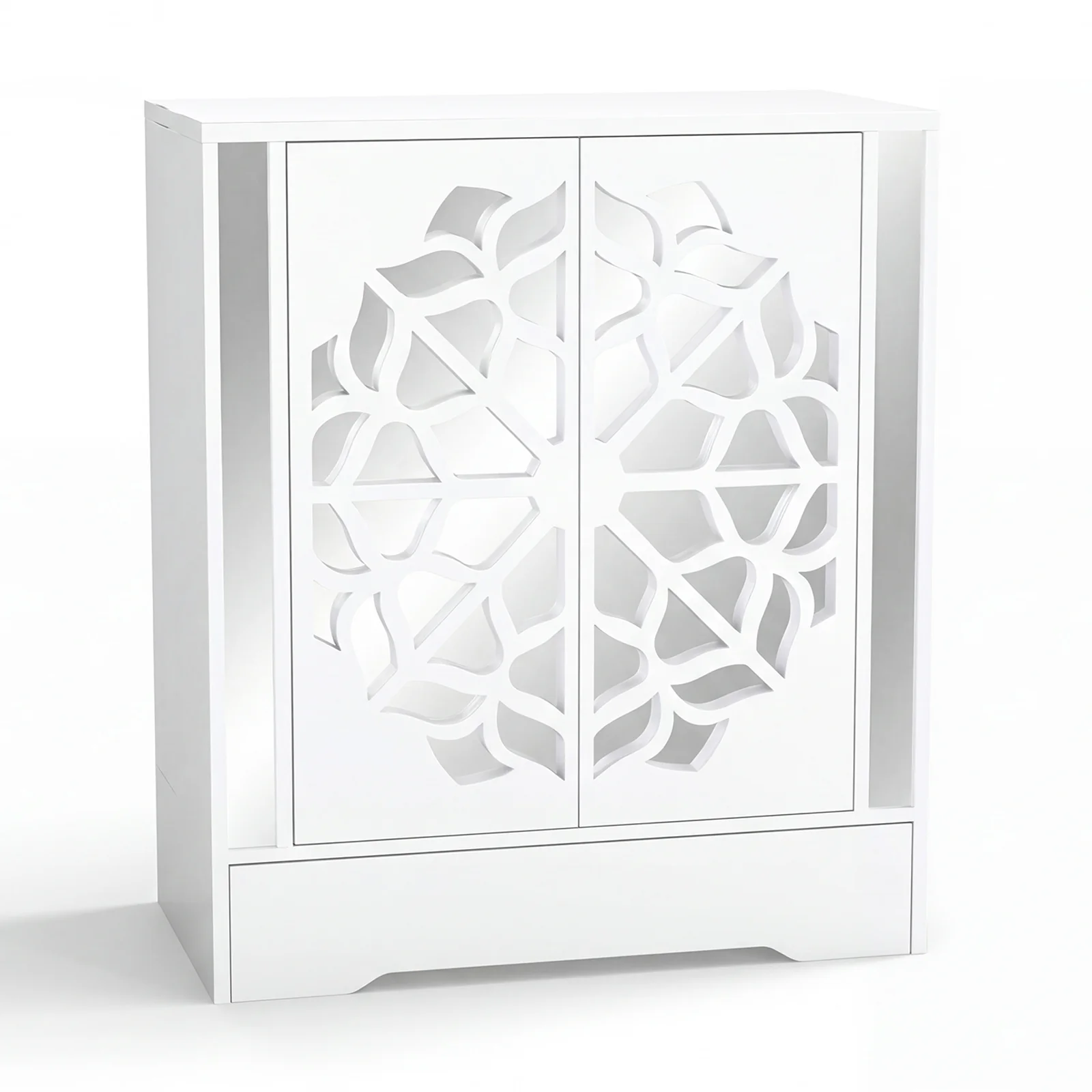 Mirrored Shoe Cabinet, 4-Tier Organizer With Large Drawer, White - Image 5