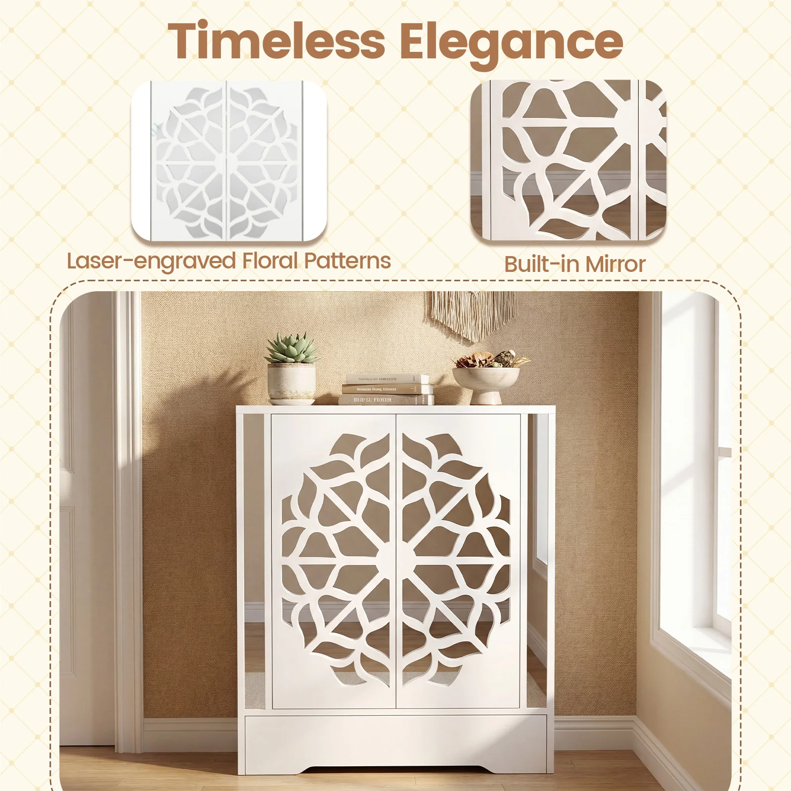 Mirrored Shoe Cabinet, 4-Tier Organizer With Large Drawer, White - Image 8