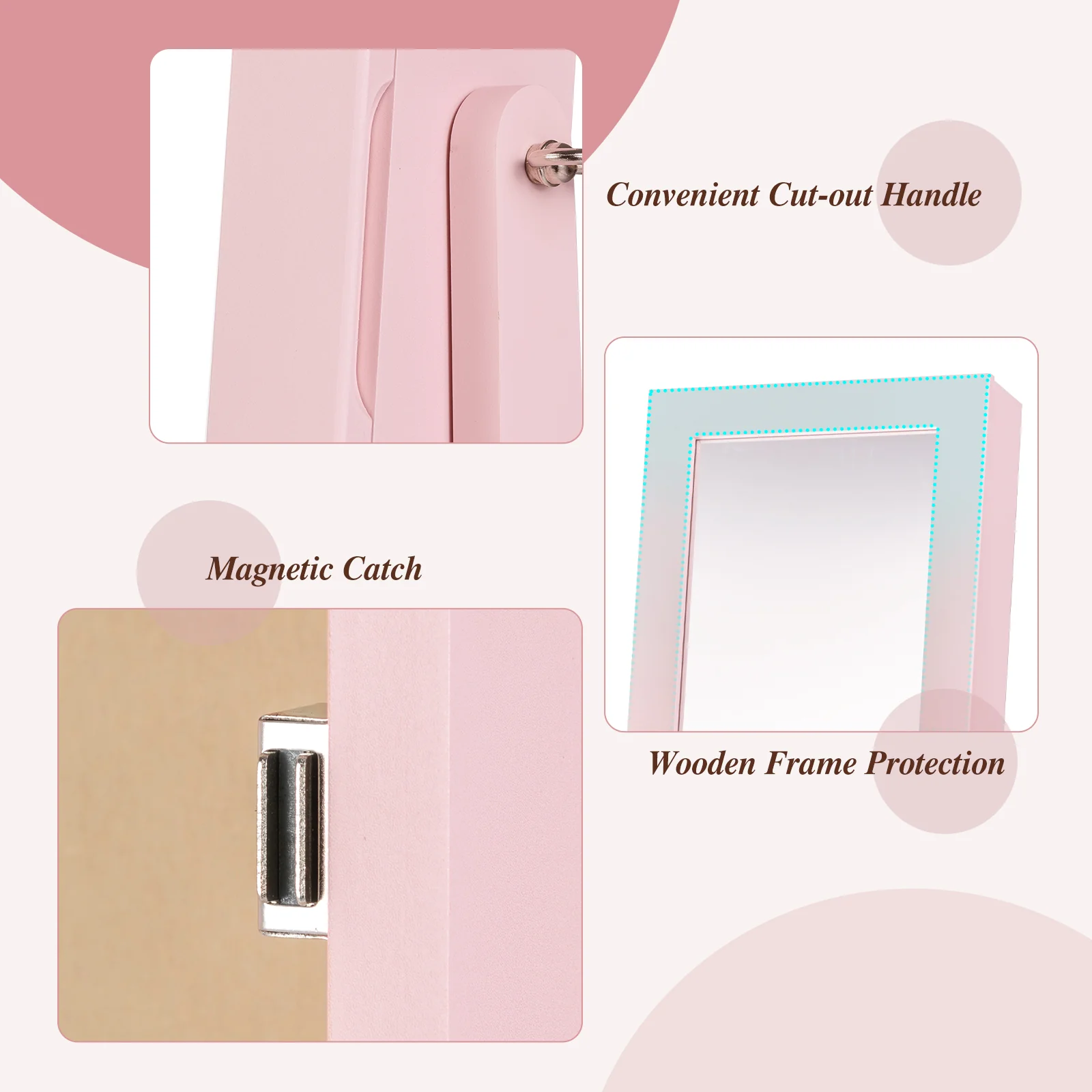 Mirrored Standing Jewelry Cabinet Storage Box, Pink - Image 10