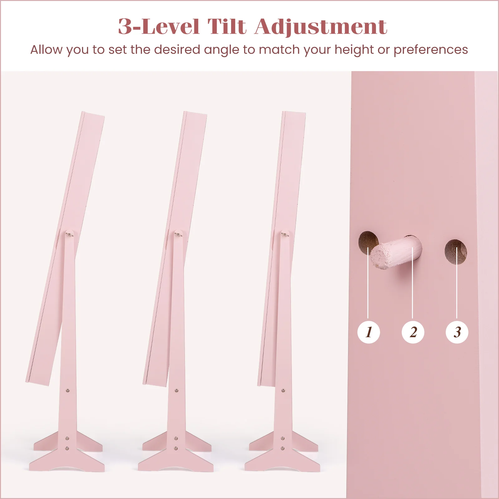 Mirrored Standing Jewelry Cabinet Storage Box, Pink - Image 8