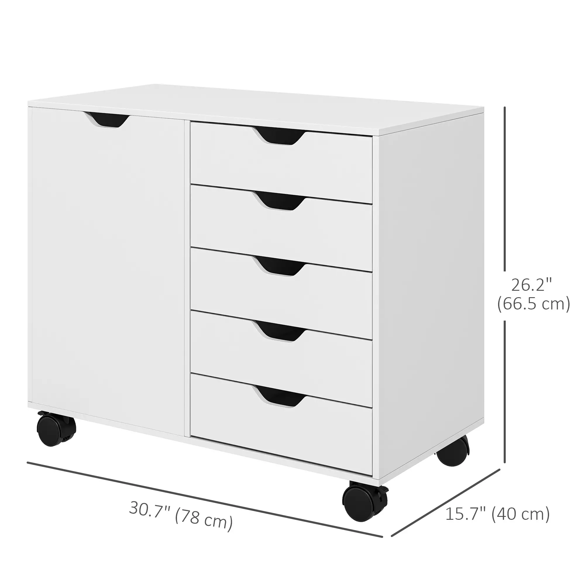 Mobile 5-Drawer Filing Cabinet, Door, Adjustable Shelf, Rolling - Image 3