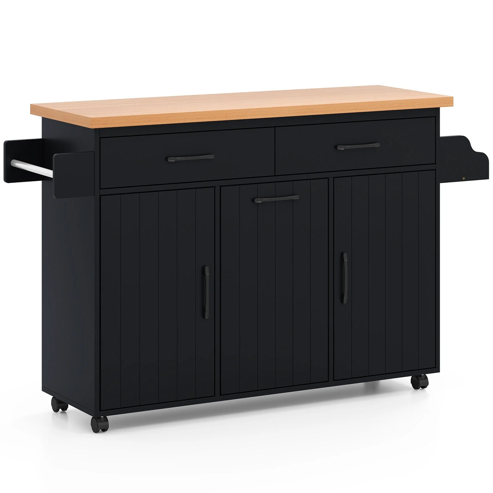 Mobile Kitchen Island Table With Trash Bag Storage, Black - Image 4