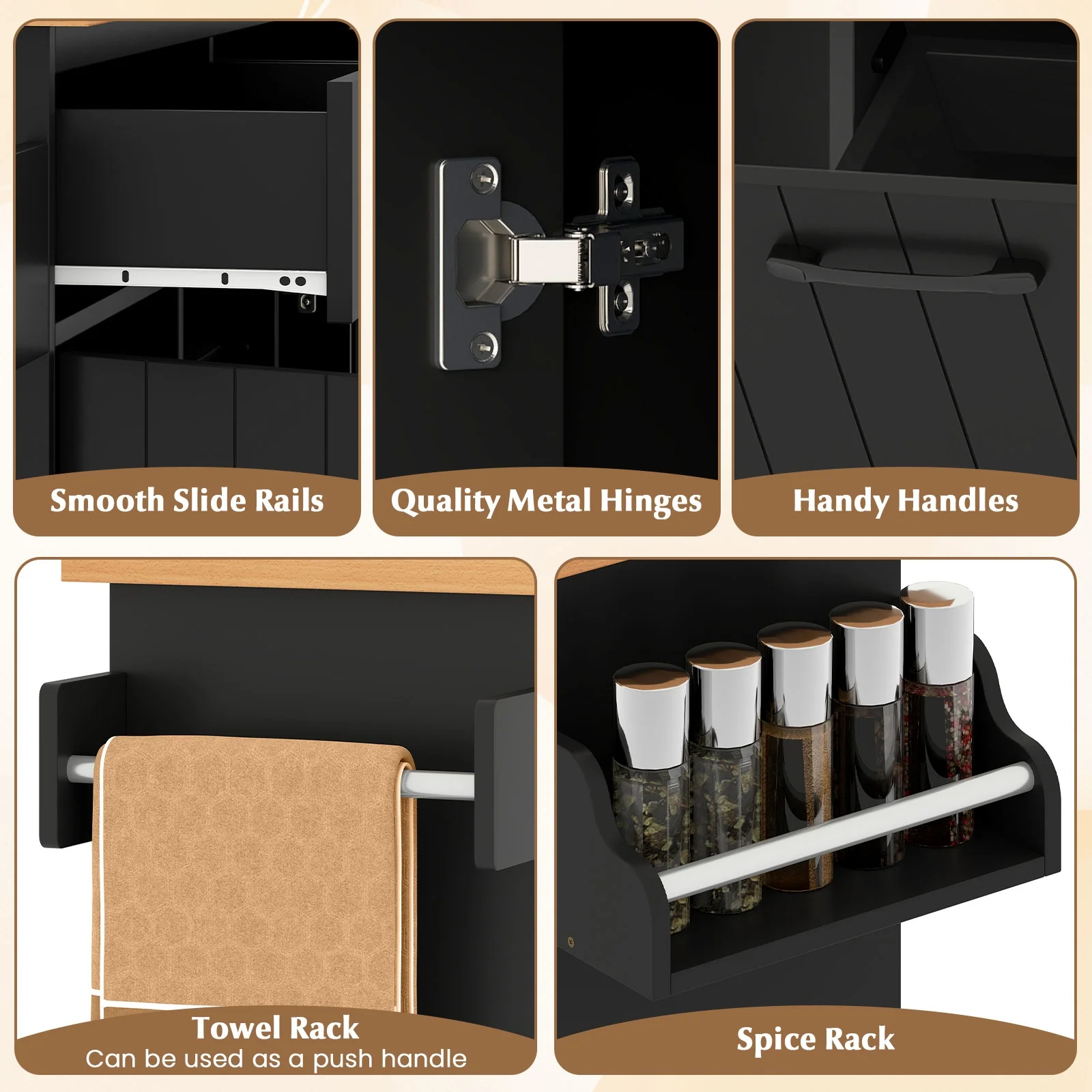 Mobile Kitchen Island Table With Trash Bag Storage, Black - Image 8