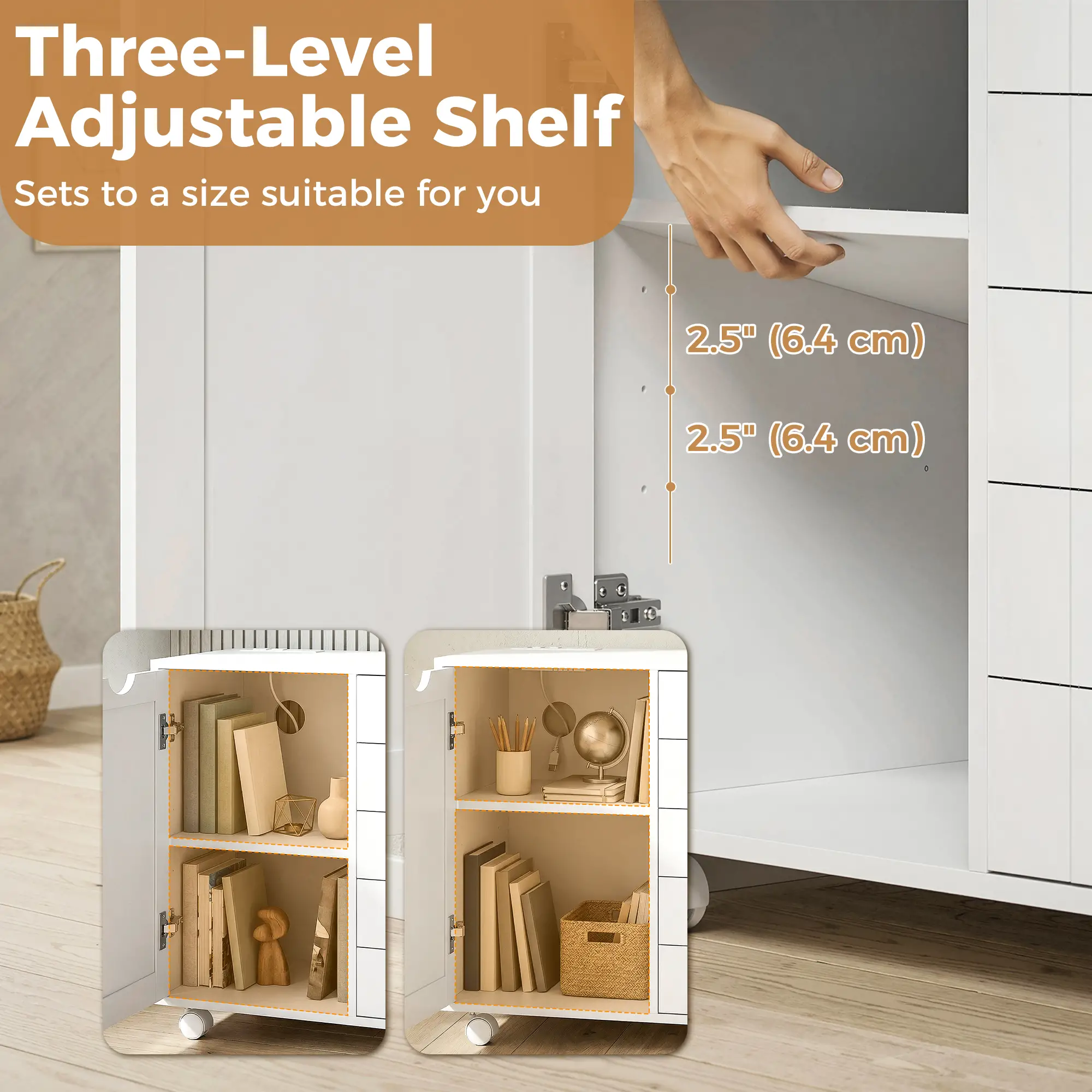 Mobile Lateral Filing Cabinet, 5 Drawers, Printer Stand, White - Image 6
