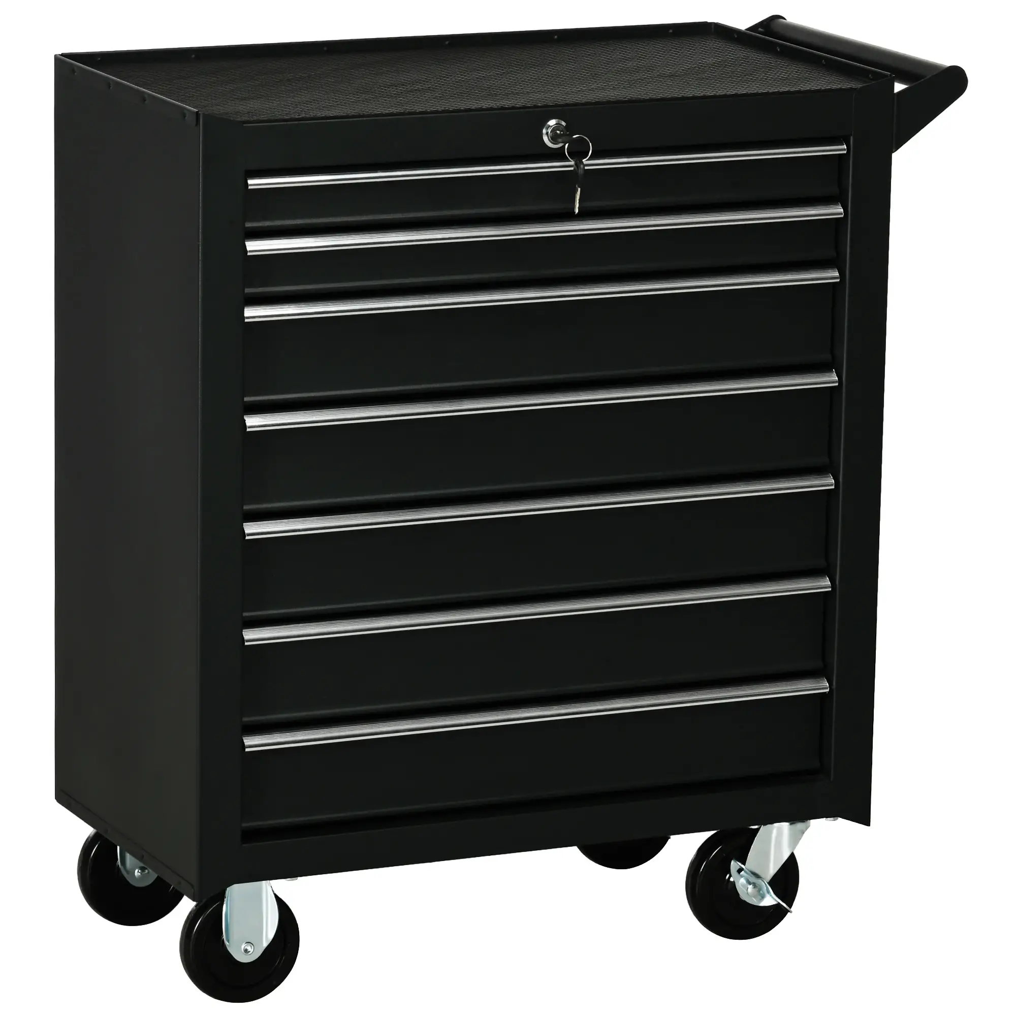 Mobile Lockable Toolbox, 7 Drawer Tool Chest, Black