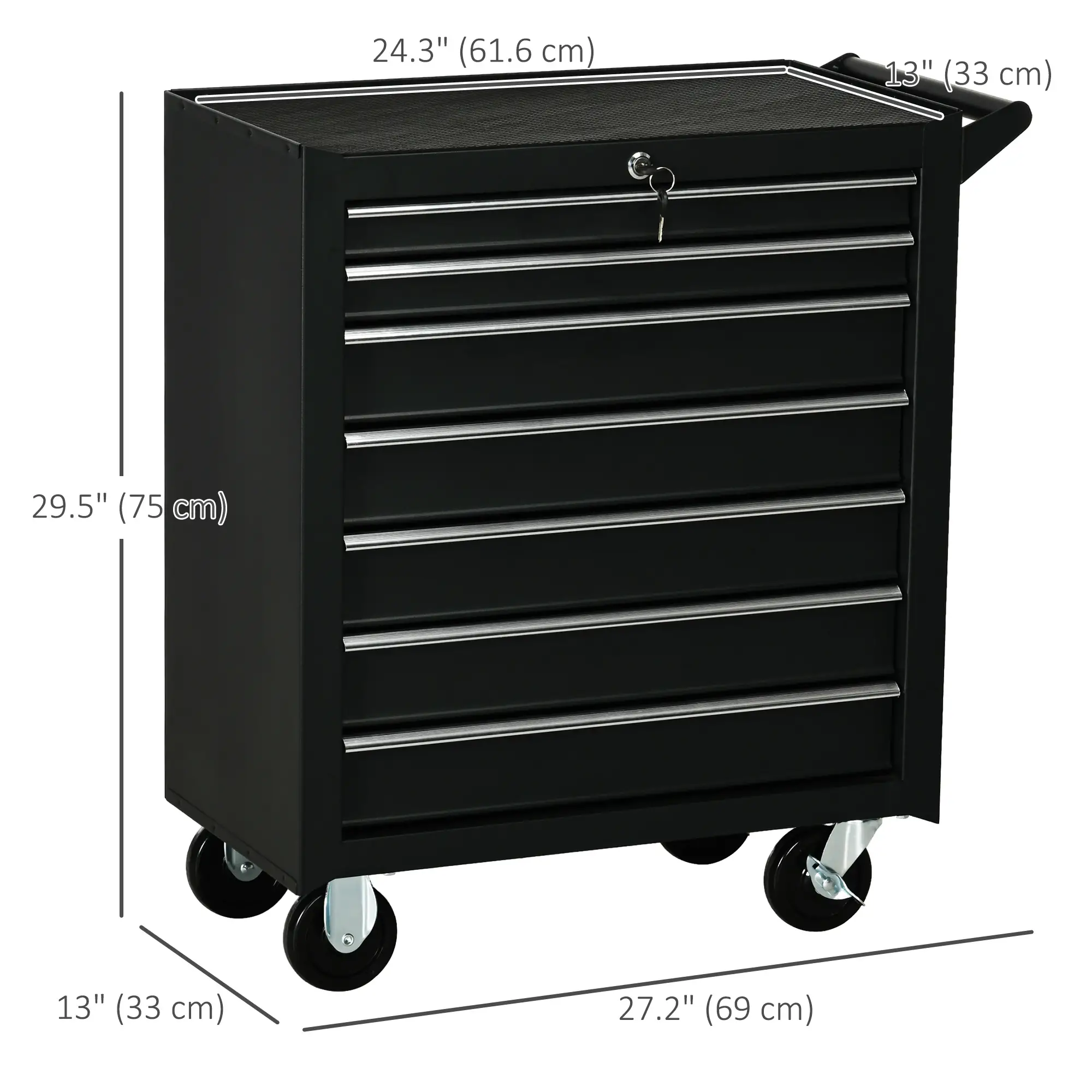 Mobile Lockable Toolbox, 7 Drawer Tool Chest, Black - Image 3