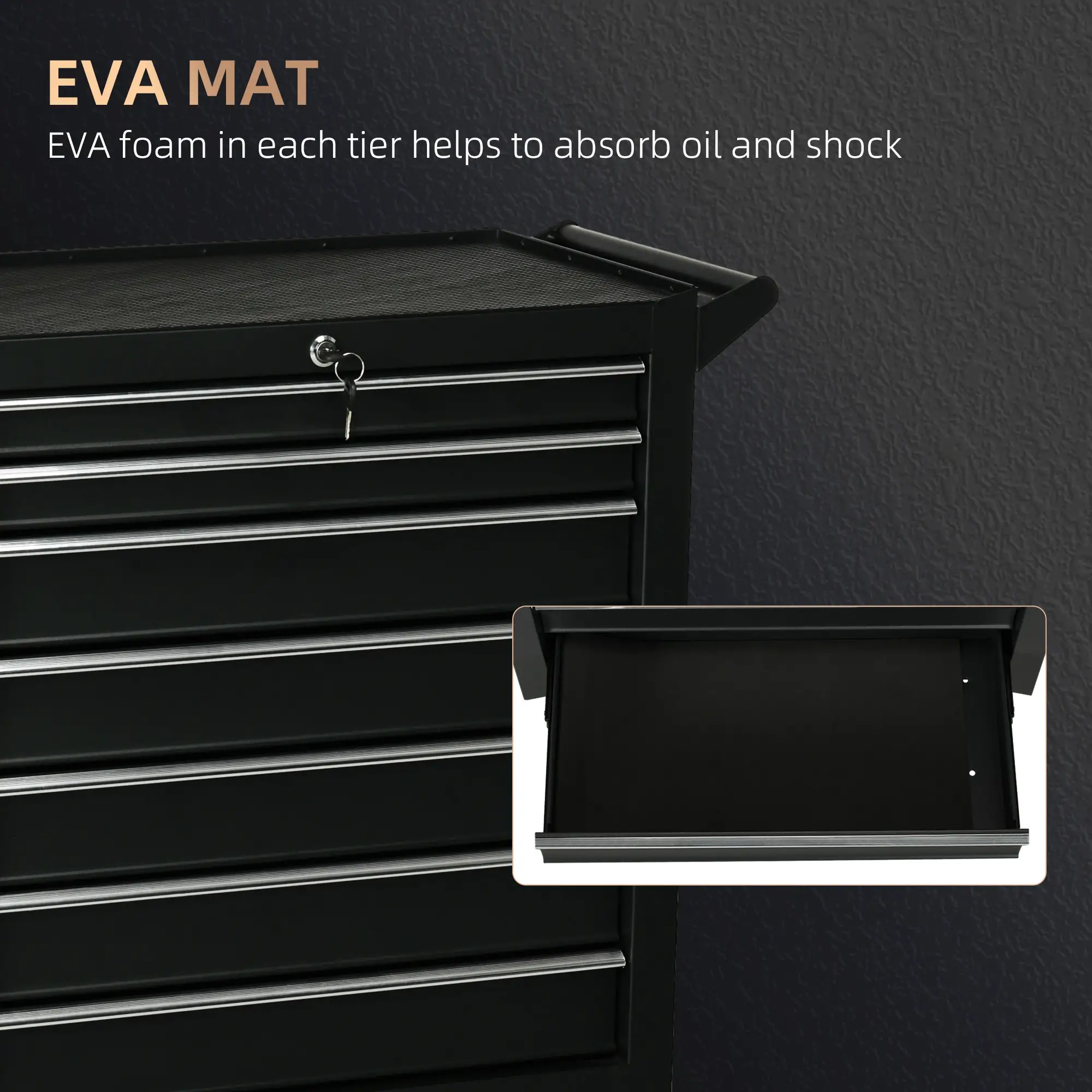 Mobile Lockable Toolbox, 7 Drawer Tool Chest, Black - Image 5