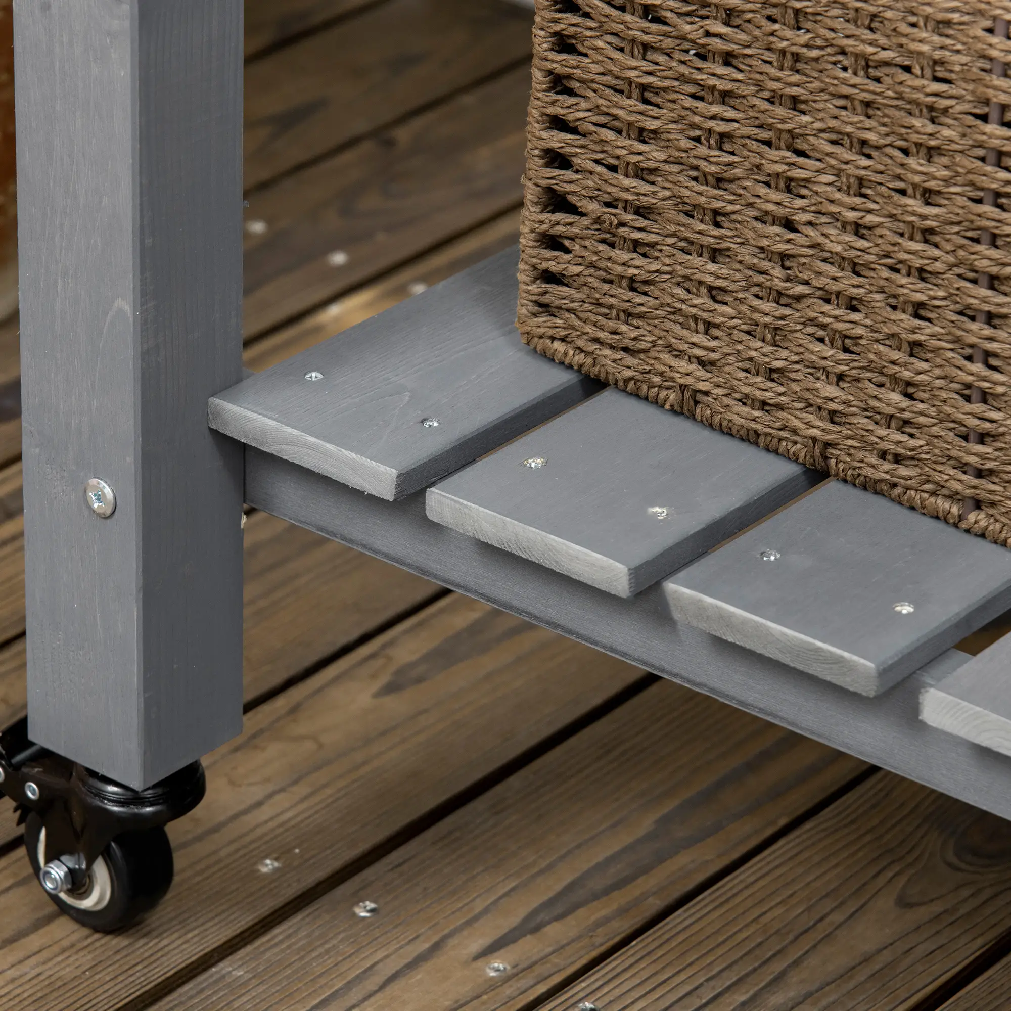 Mobile Raised Garden Bed, Wood Planter Box w/ Wheels, Storage Shelf, Dark Grey - Image 10