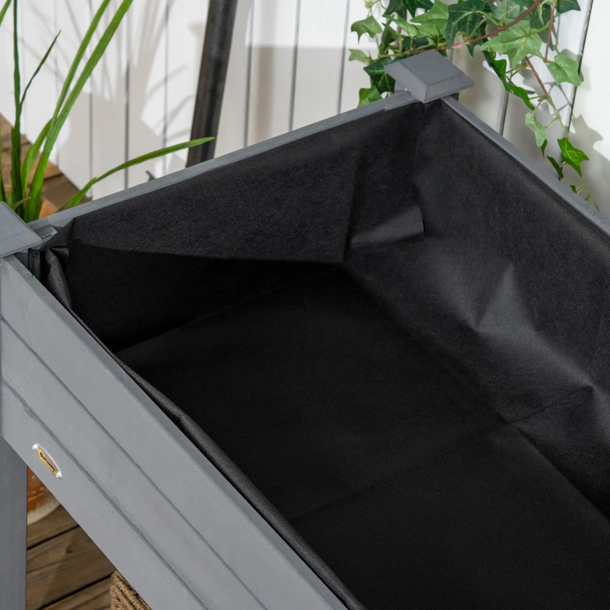 Mobile Raised Garden Bed, Wood Planter Box w/ Wheels, Storage Shelf, Dark Grey - Image 9