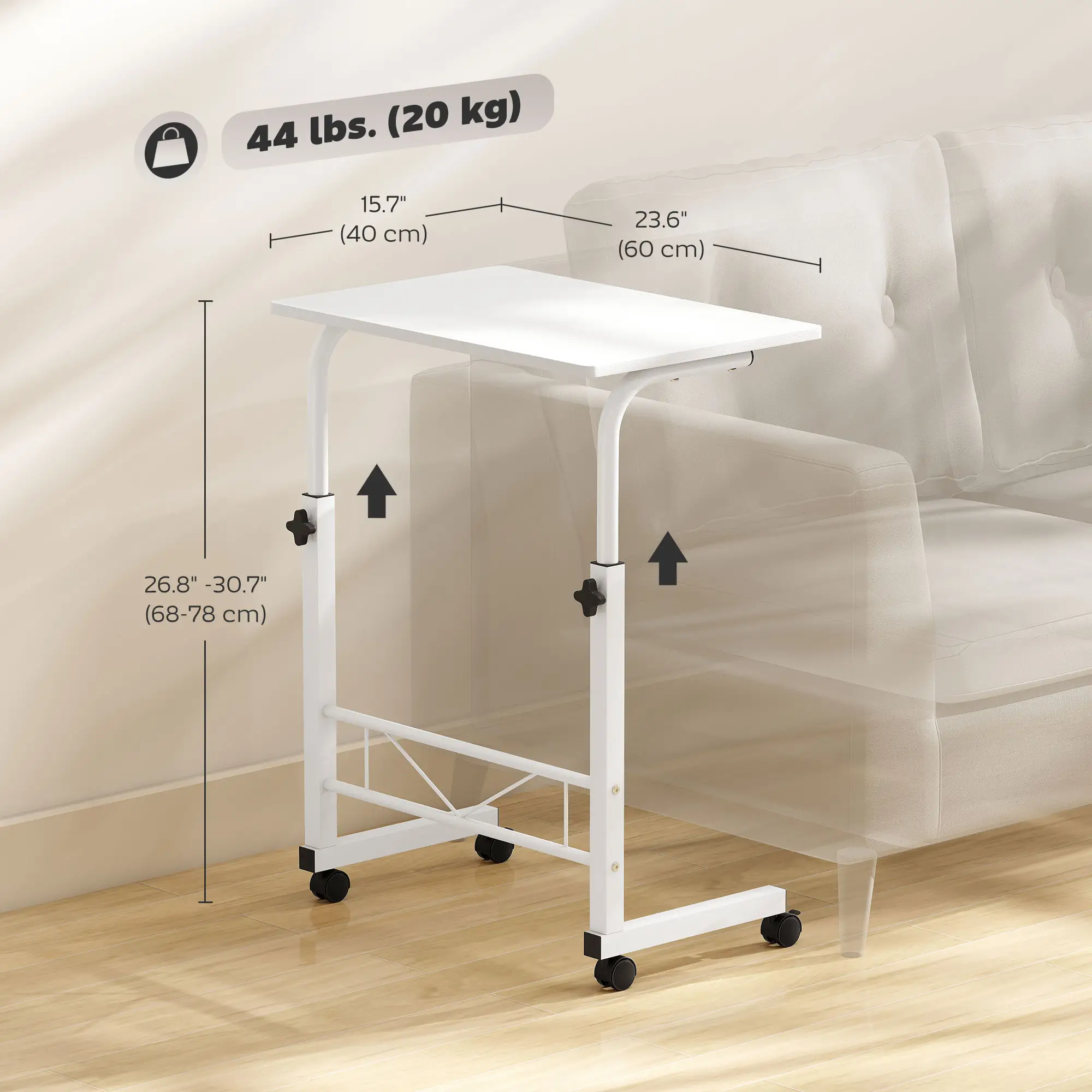Mobile Standing Desk, Adjustable Height, 23.5 Inch, White - Image 3