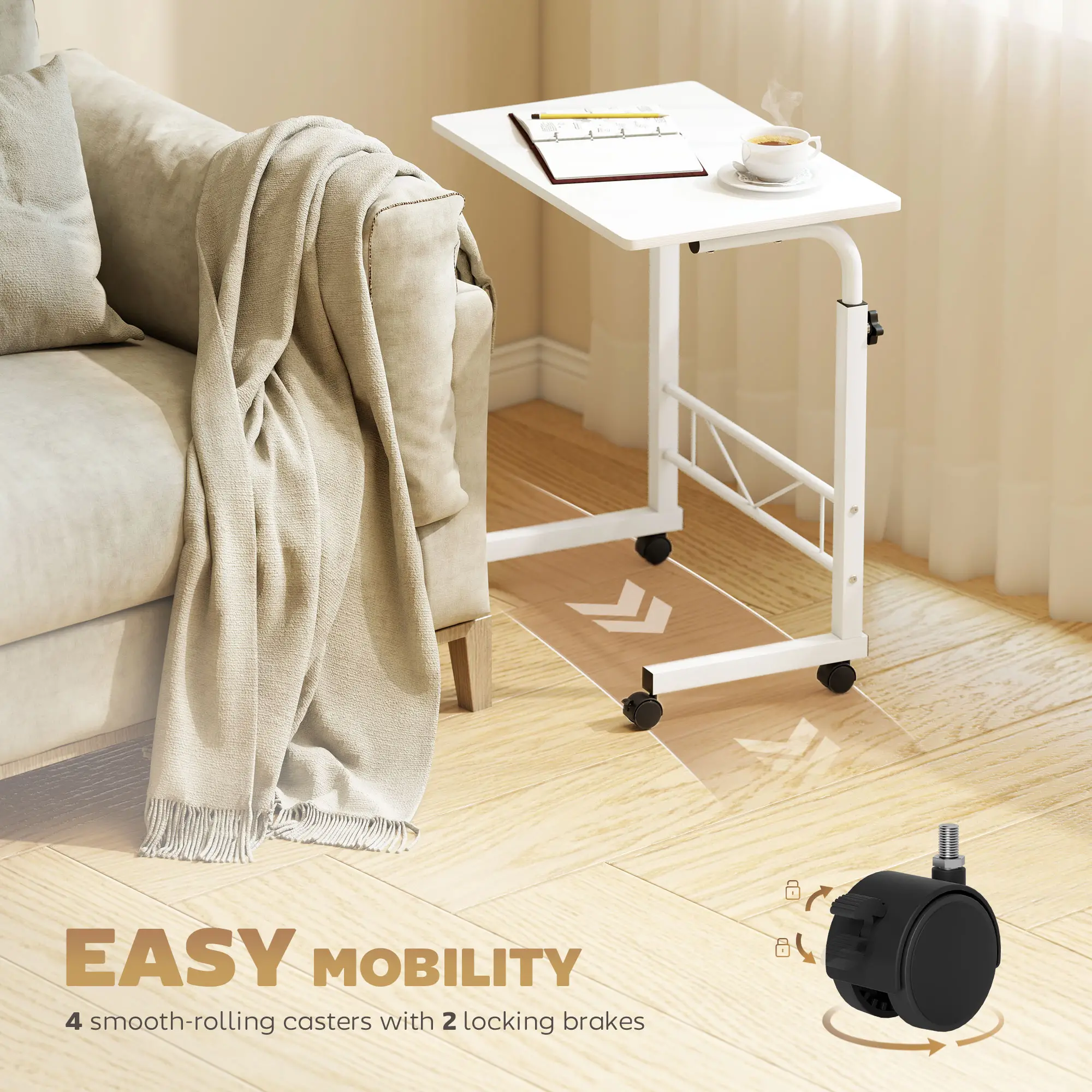 Mobile Standing Desk, Adjustable Height, 23.5 Inch, White - Image 7