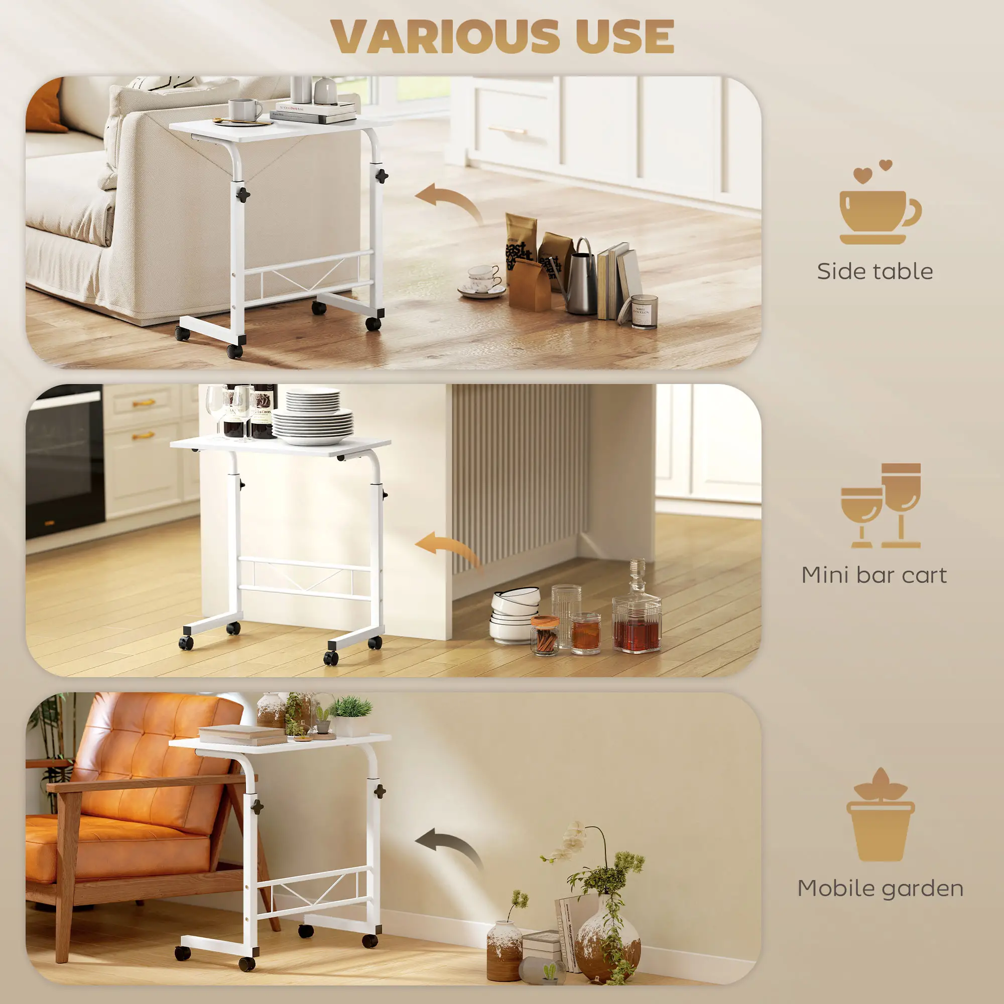 Mobile Standing Desk, Adjustable Height, 23.5 Inch, White - Image 9