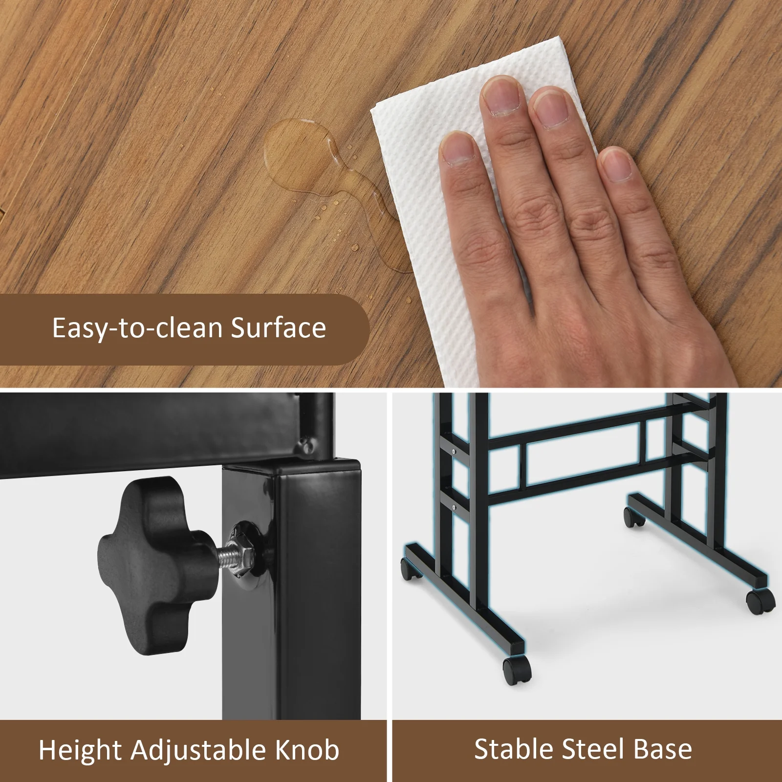 Mobile Standing Desk, Adjustable Tilting Workstation, Walnut - Image 8