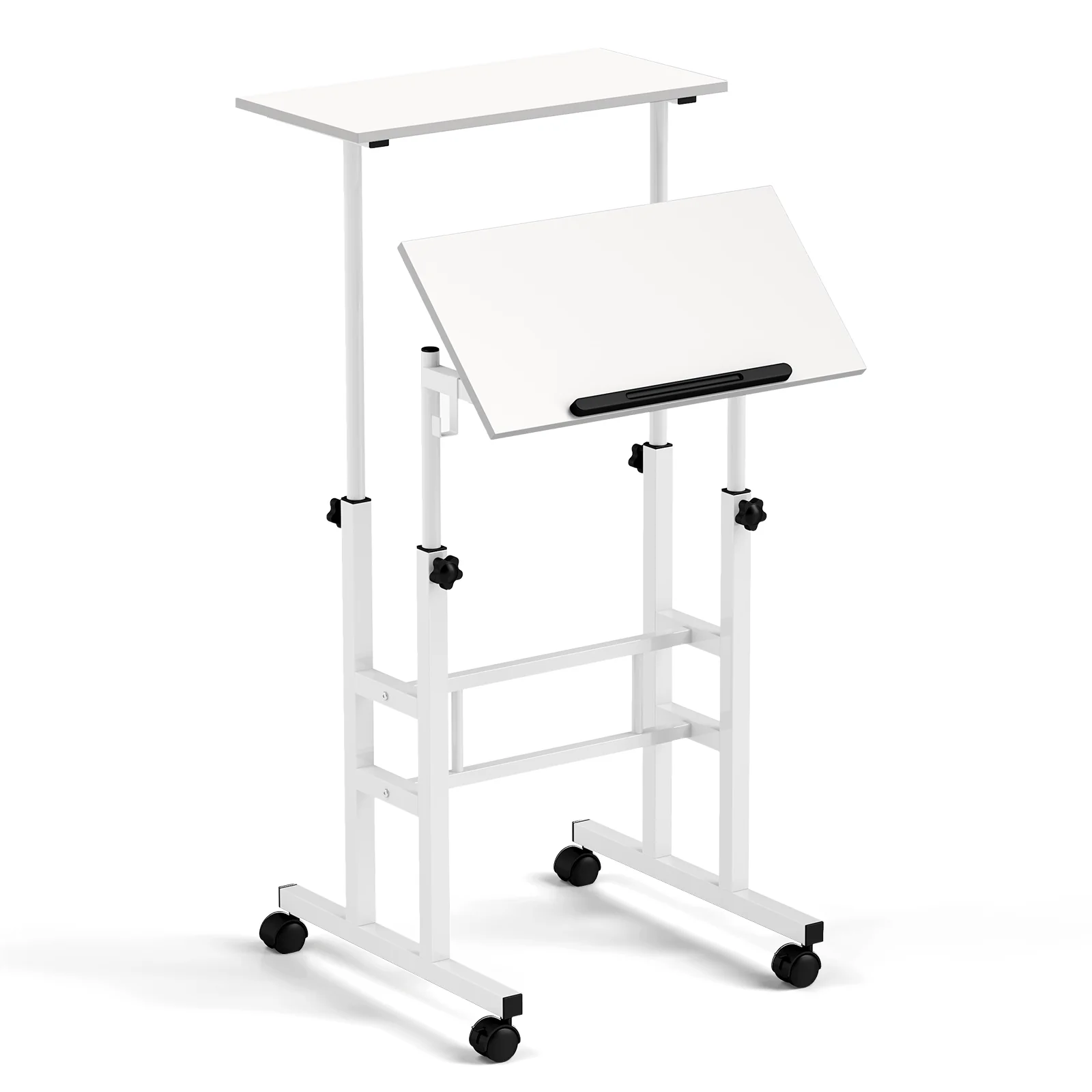 Mobile Standing Desk, Height Adjustable Laptop Cart, White