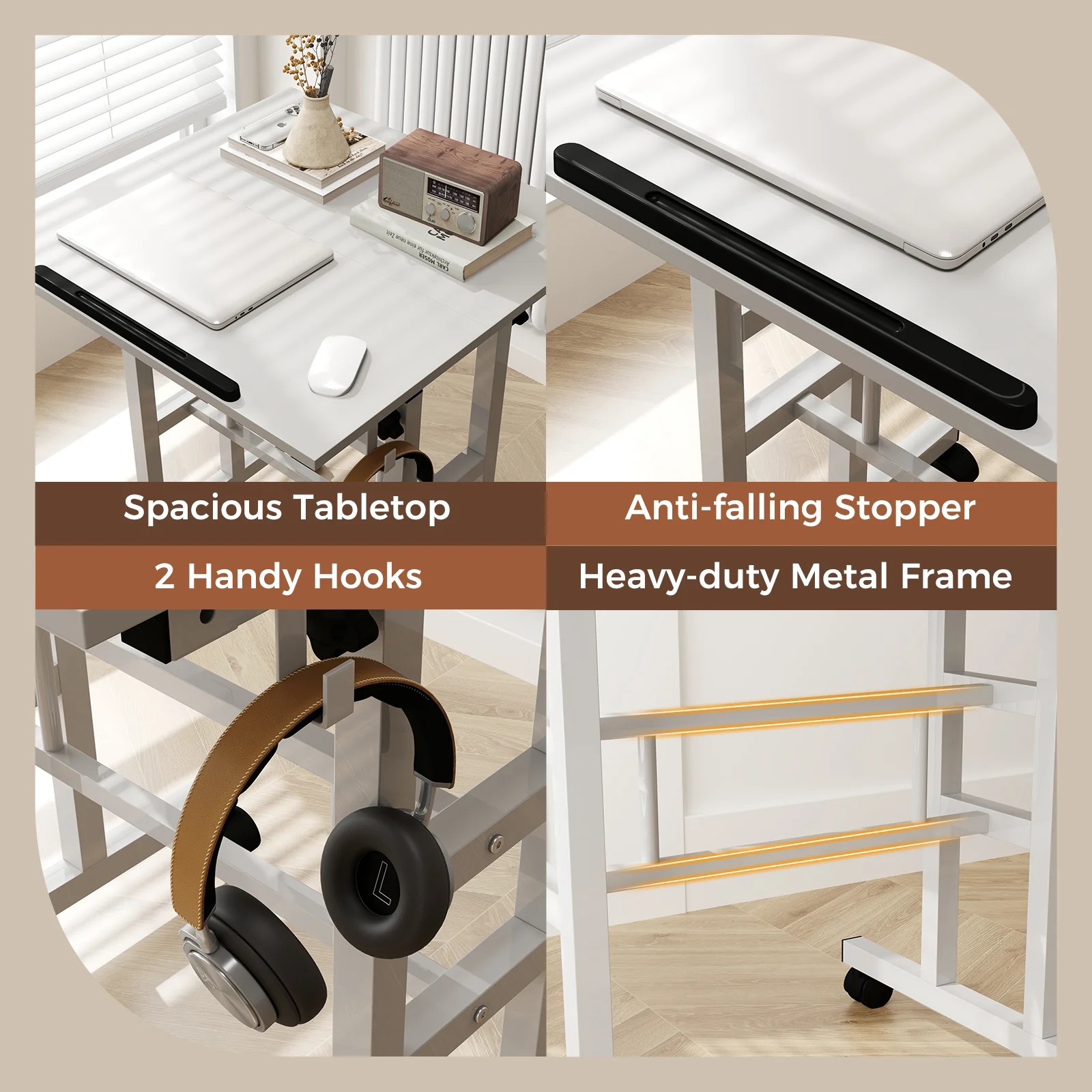 Mobile Standing Desk, Height Adjustable Laptop Cart, White - Image 7