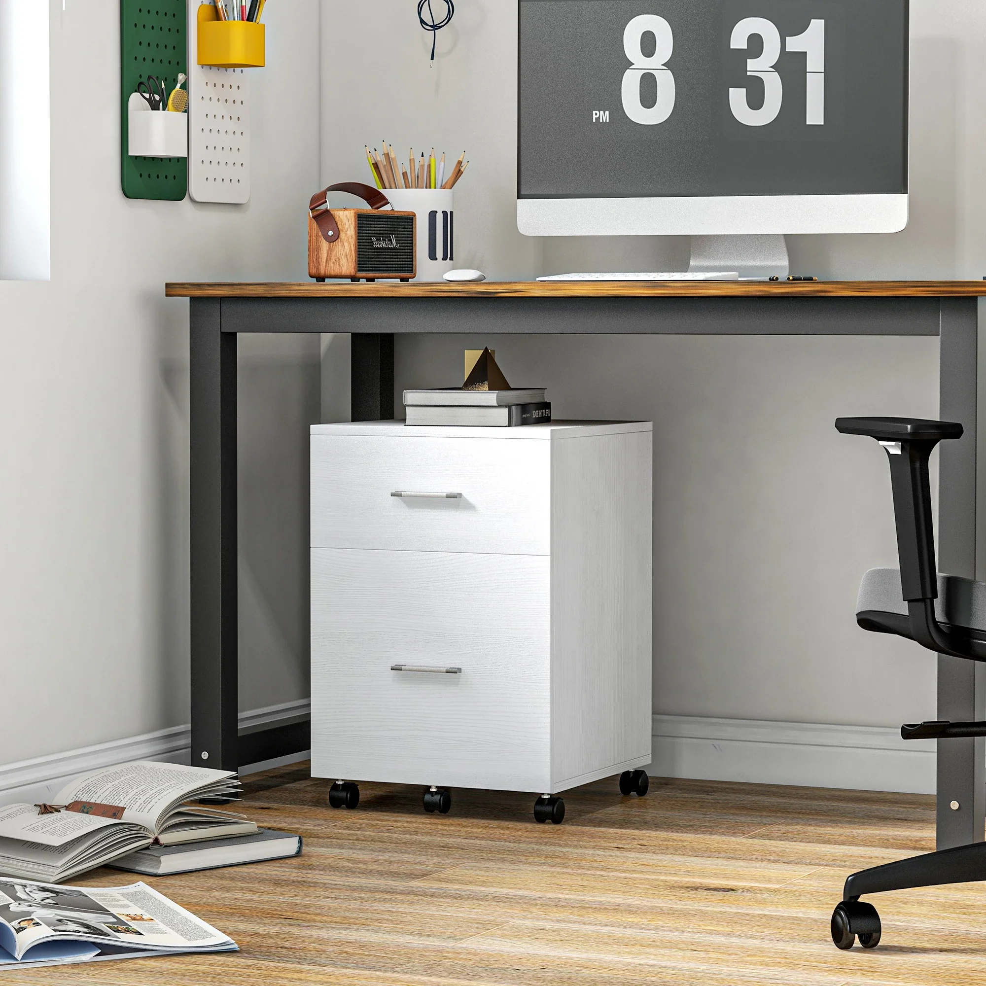 Mobile Vertical File Cabinet, 2 Drawers with Wheels, Letter or A4 Size, White - Image 10
