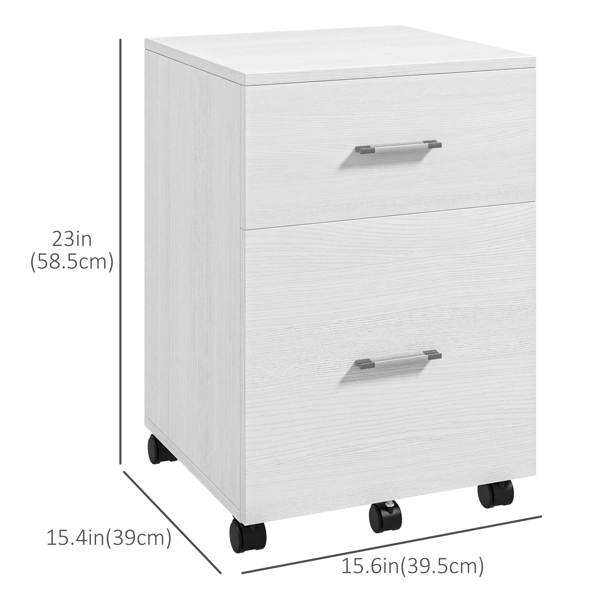 Mobile Vertical File Cabinet, 2 Drawers with Wheels, Letter or A4 Size, White - Image 3
