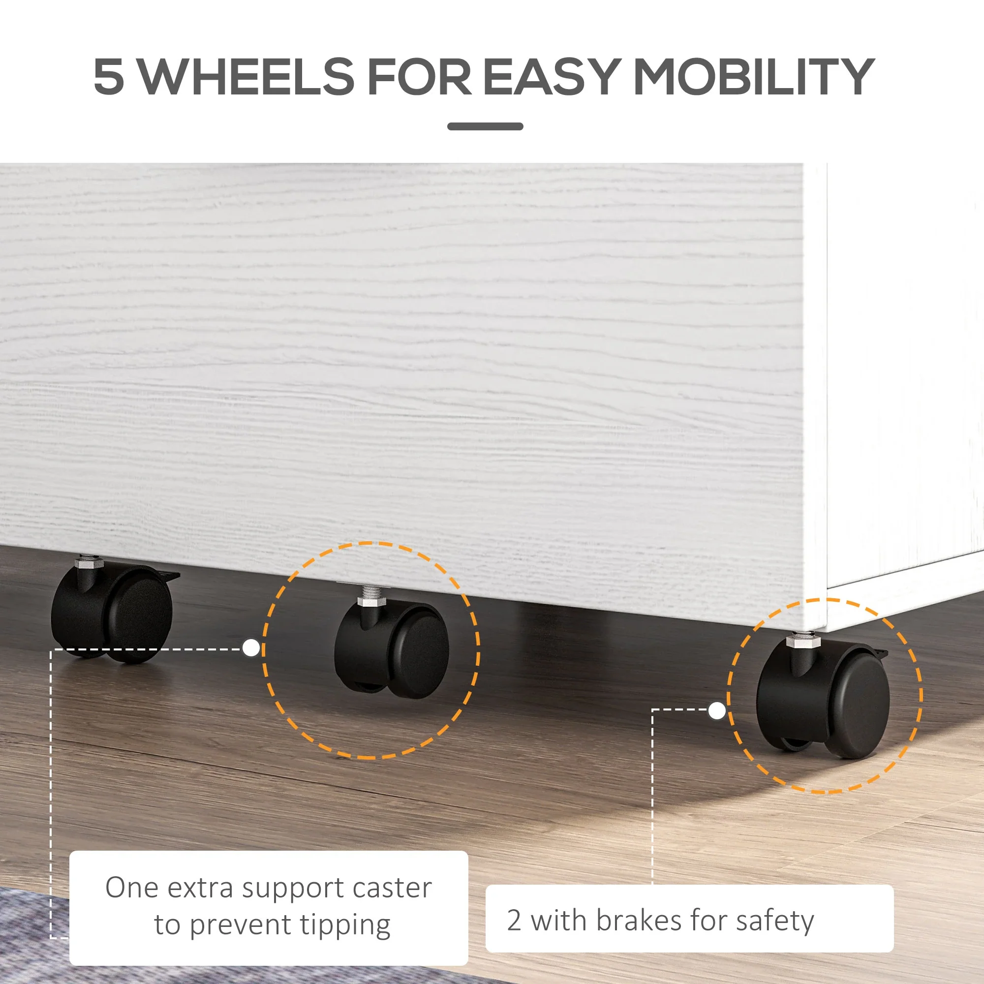 Mobile Vertical File Cabinet, 2 Drawers with Wheels, Letter or A4 Size, White - Image 4