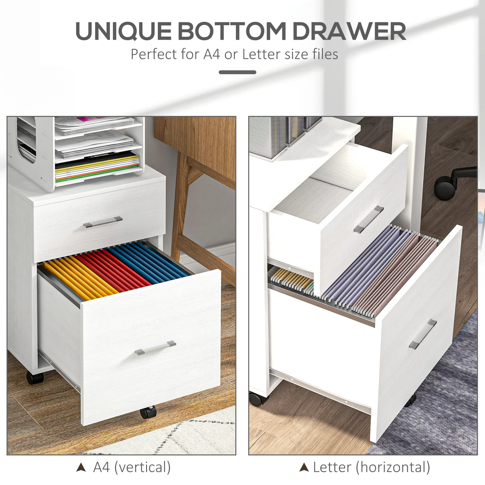 Mobile Vertical File Cabinet, 2 Drawers with Wheels, Letter or A4 Size, White - Image 5