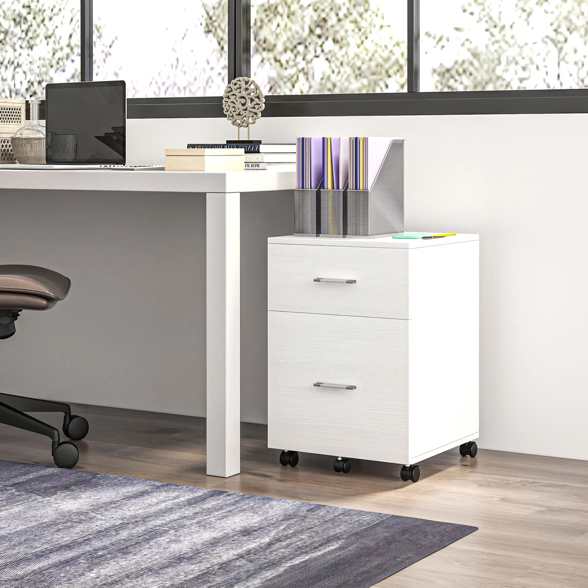 Mobile Vertical File Cabinet, 2 Drawers with Wheels, Letter or A4 Size, White - Image 8