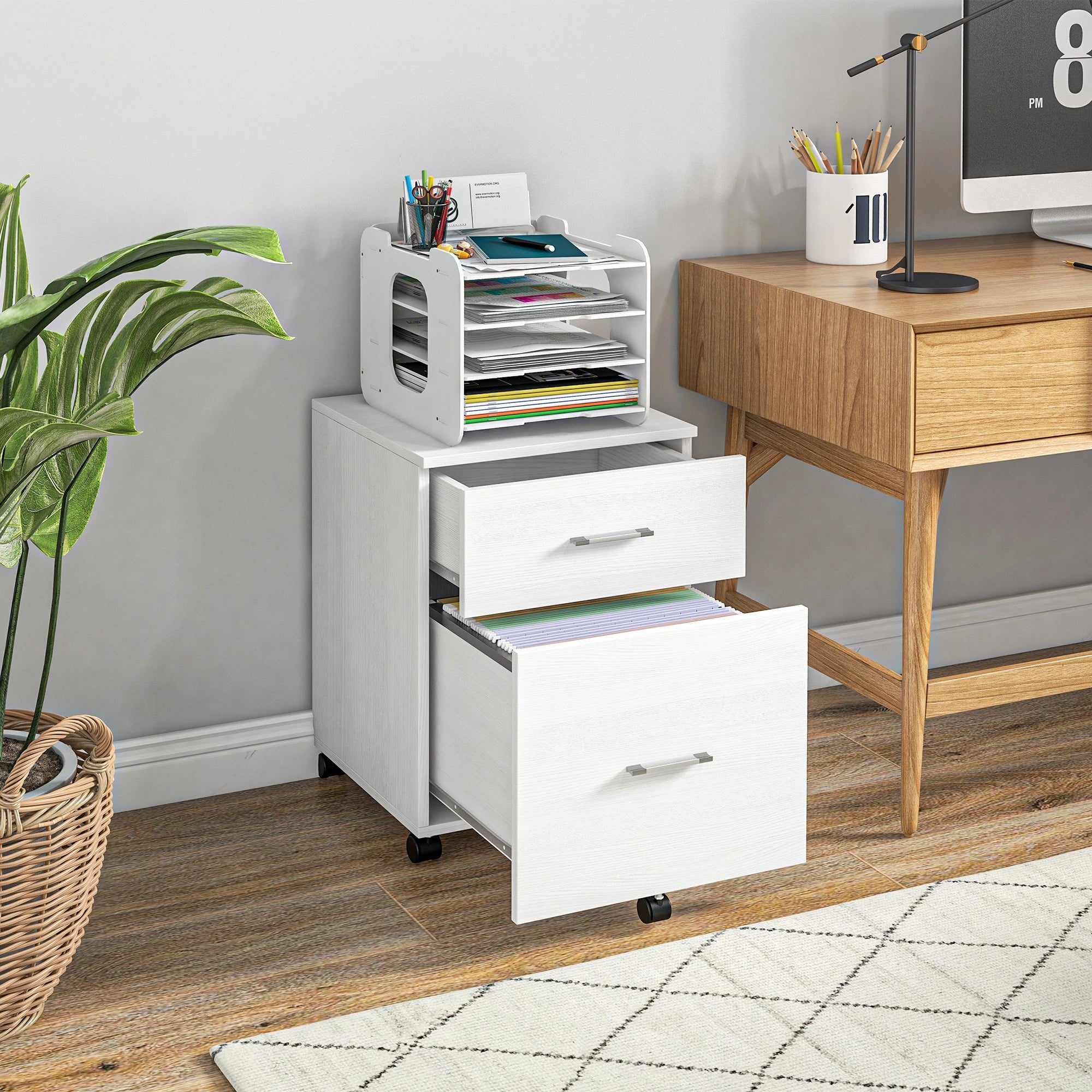 Mobile Vertical File Cabinet, 2 Drawers with Wheels, Letter or A4 Size, White - Image 9