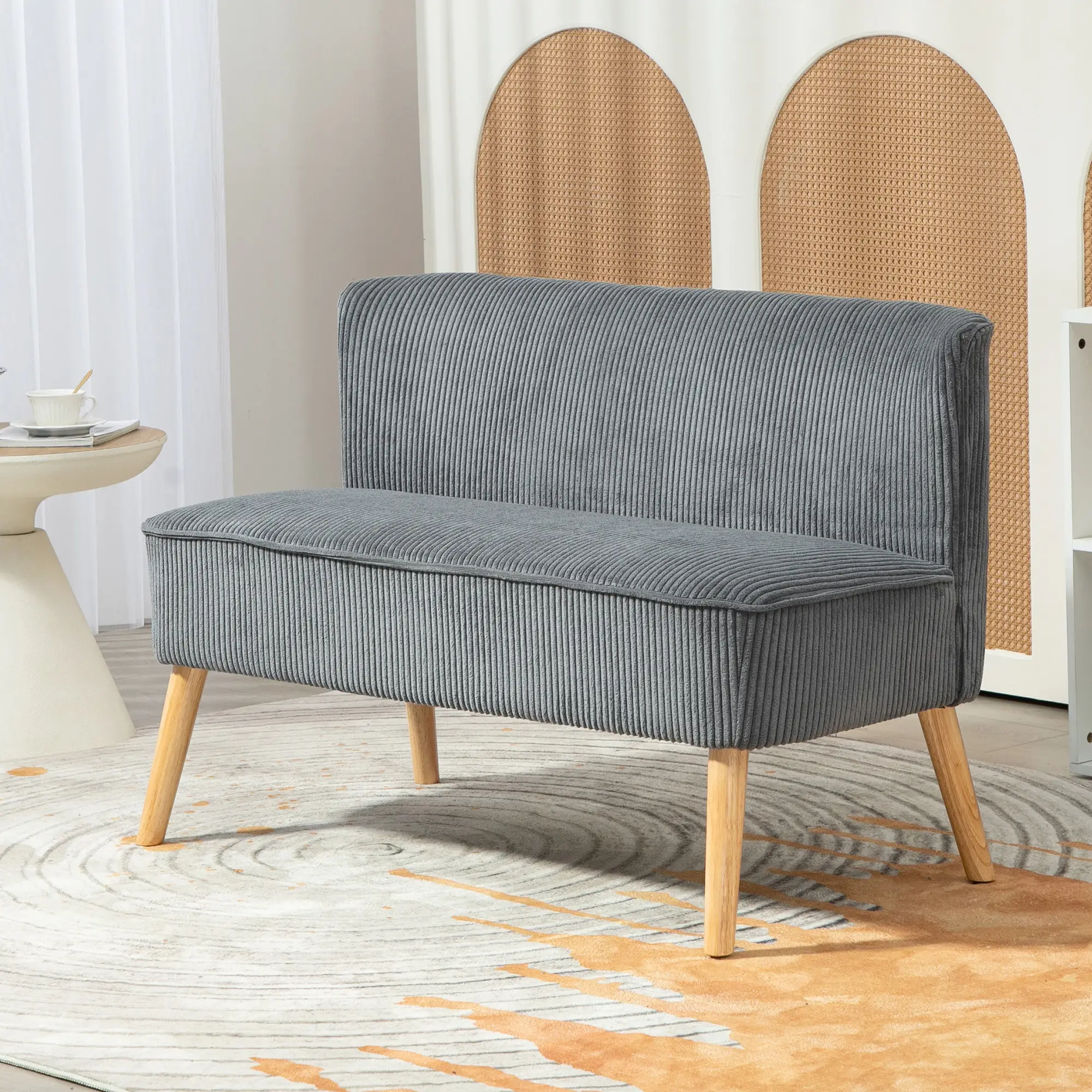 Modern 2 Seater Sofa, Upholstered Couch, Rubber Wood Legs, Grey - Image 2