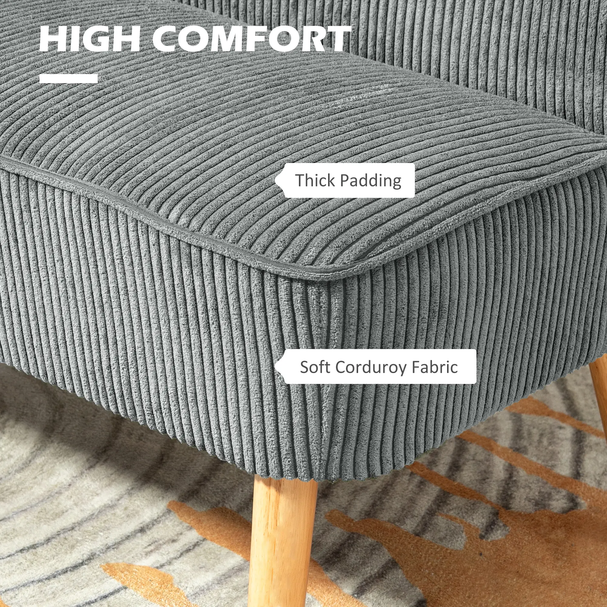 Modern 2 Seater Sofa, Upholstered Couch, Rubber Wood Legs, Grey - Image 4