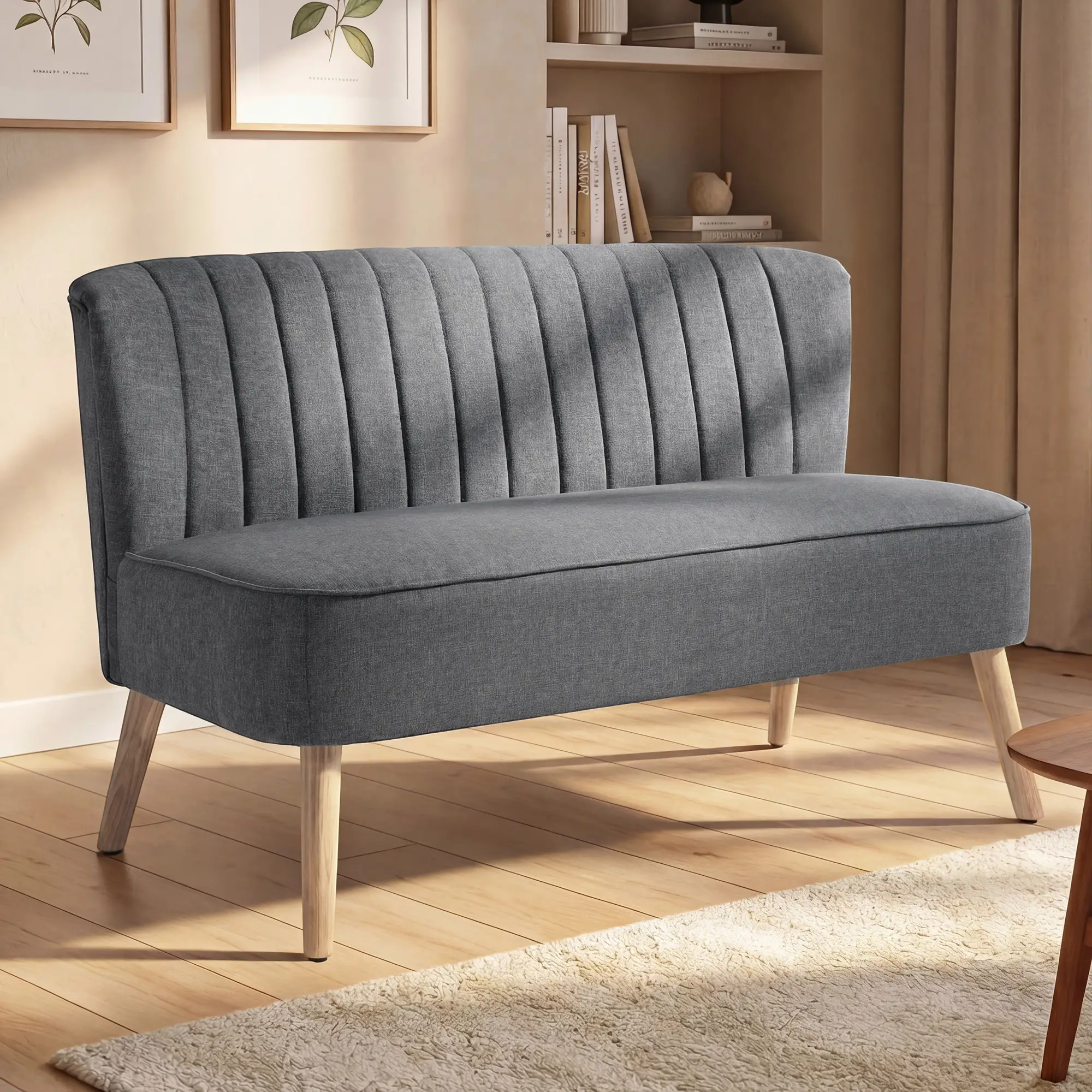 Modern 2 Seater Sofa, Upholstered Couch with Rubber Wood Legs, Grey - Image 8