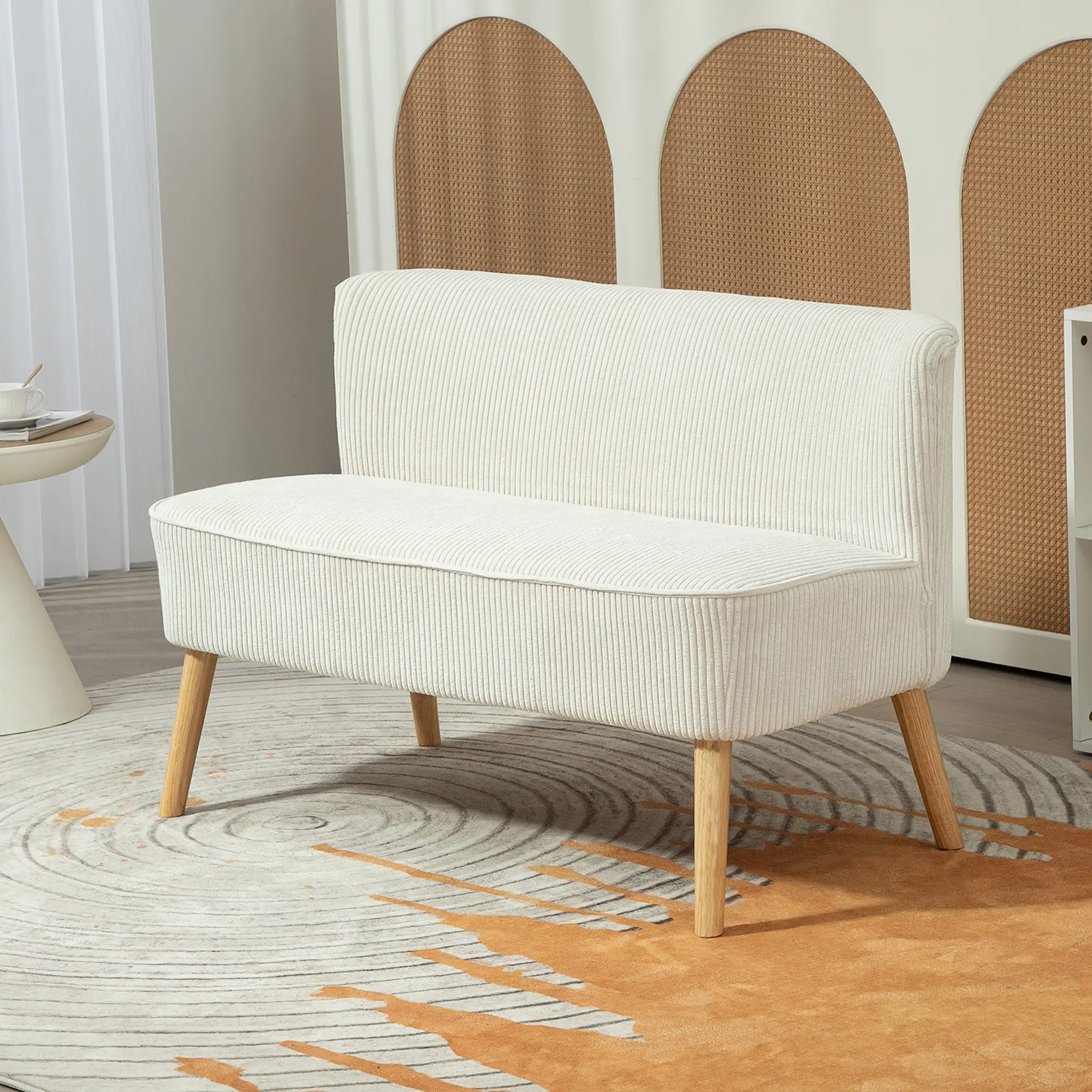 Modern 2 Seater Sofa, Upholstered Couch with Wood Legs, Cream White - Image 8