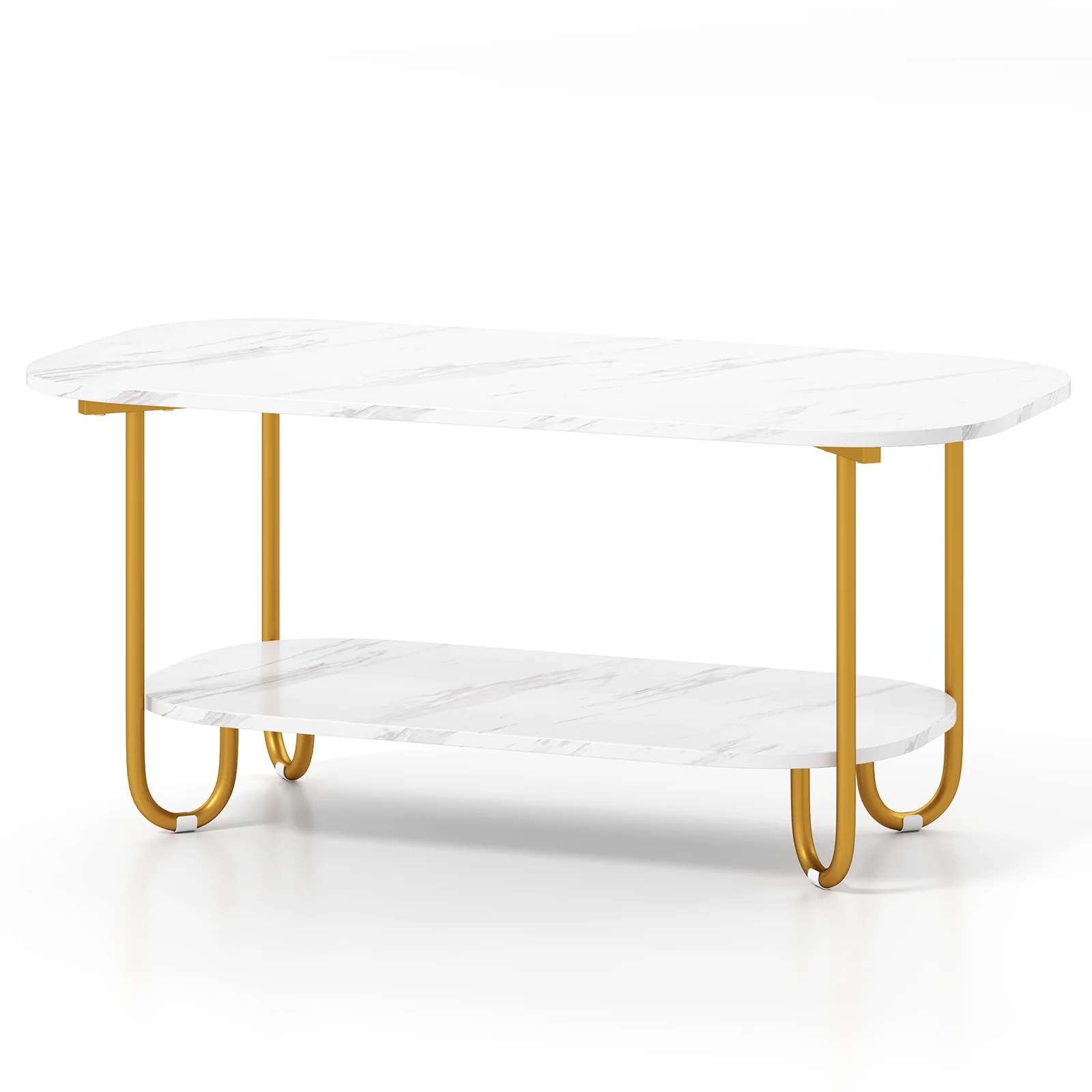Modern 2-tier Faux Marble Top Coffee Table, White