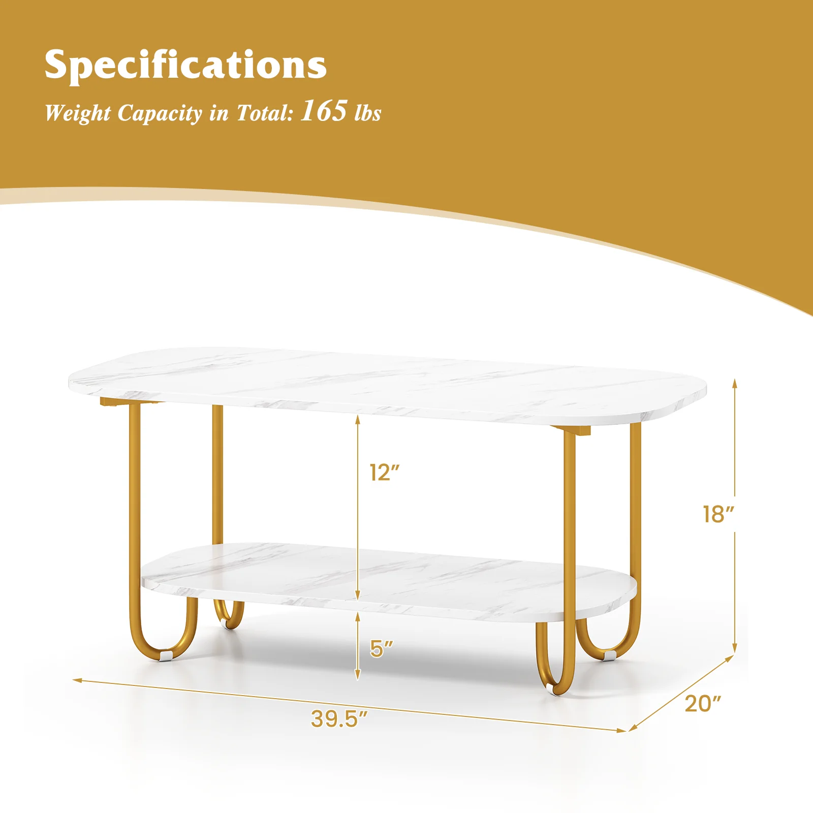 Modern 2-tier Faux Marble Top Coffee Table, White - Image 5
