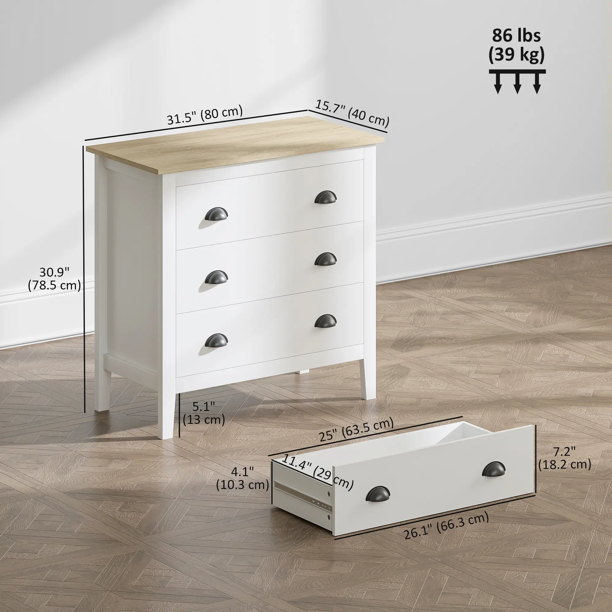 Modern 3 Drawer Dresser, Quiet Slides, White - Image 3