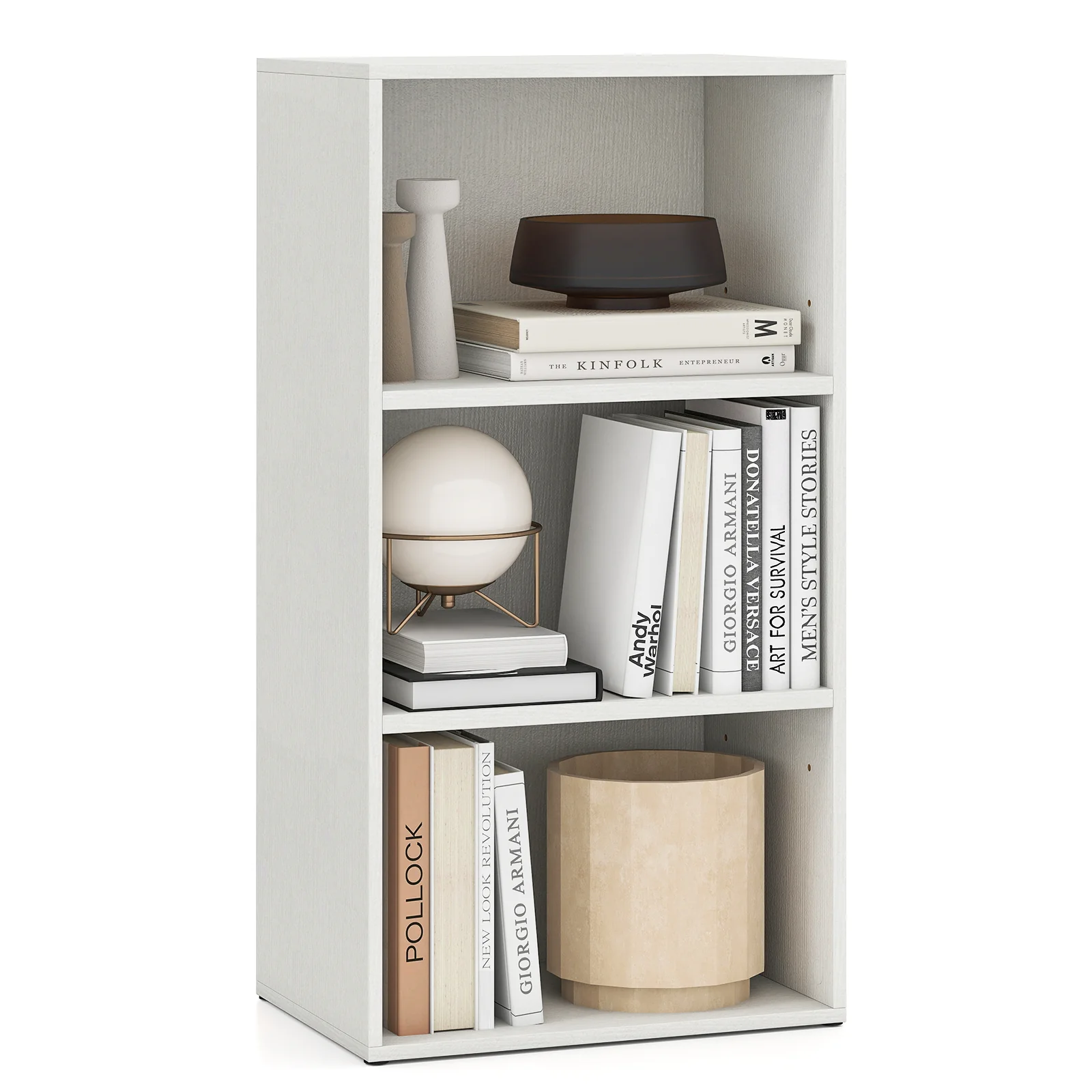 Modern 3 Open Shelf Bookcase Display Cabinet, White