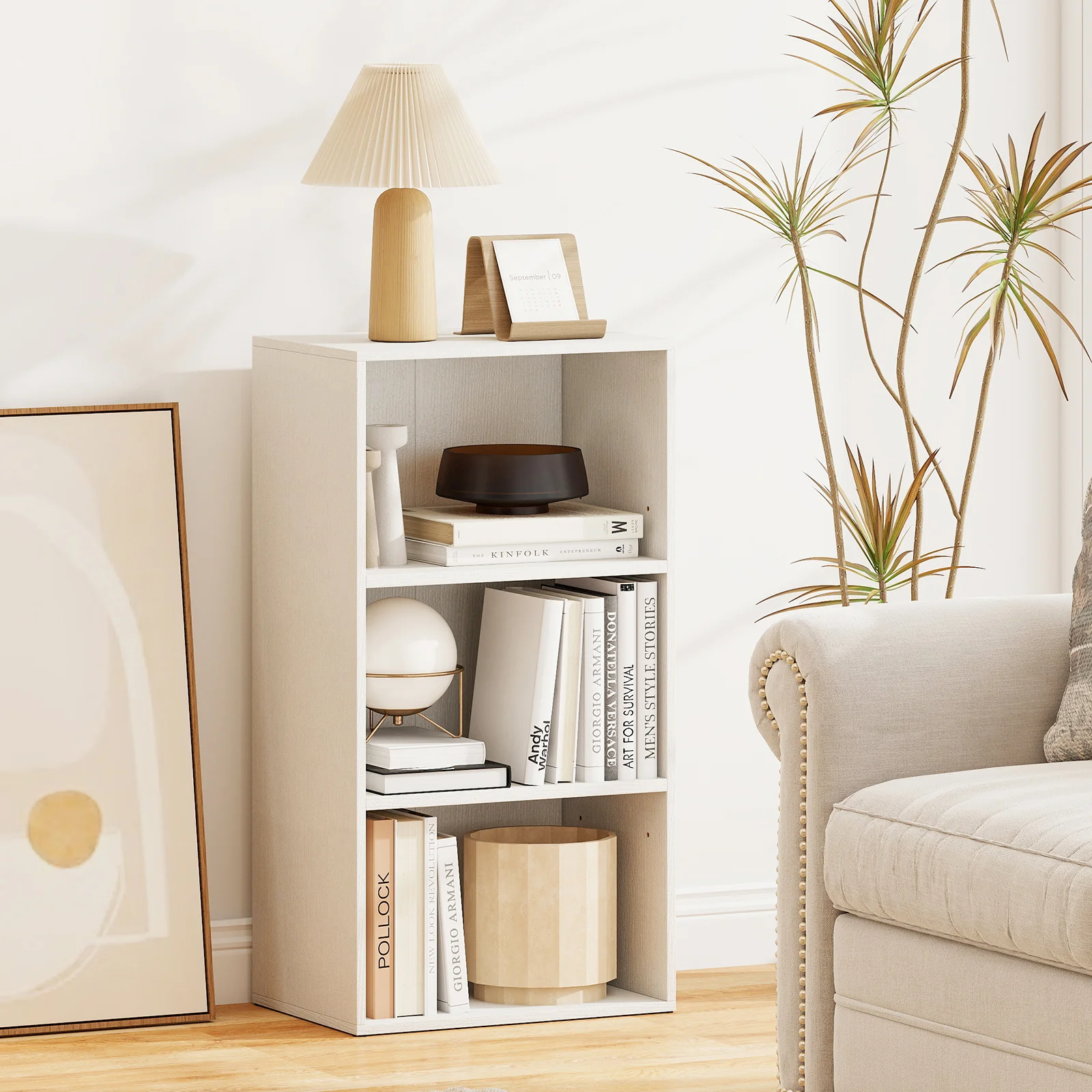 Modern 3 Open Shelf Bookcase Display Cabinet, White - Image 2