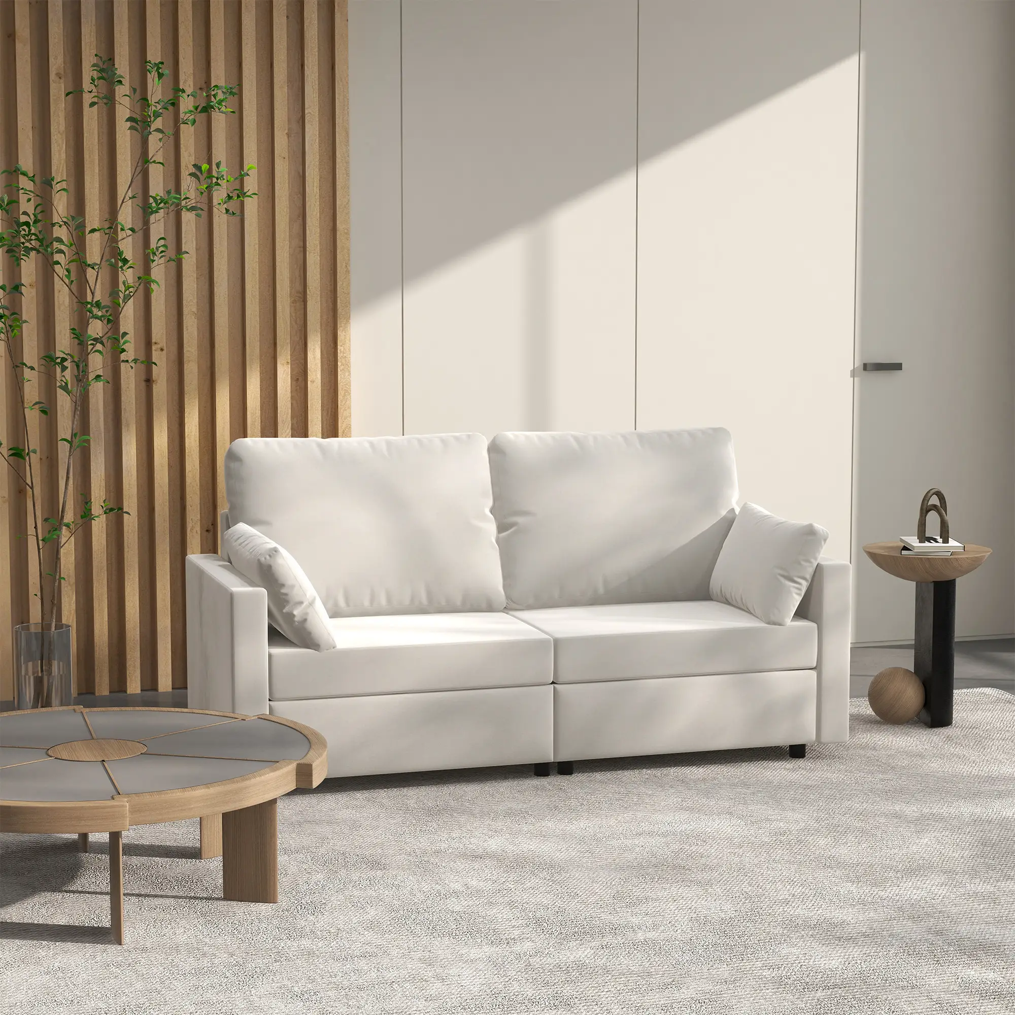 Modern 3 Seater Sofa, 77" Upholstered Couch, Cream White - Image 2