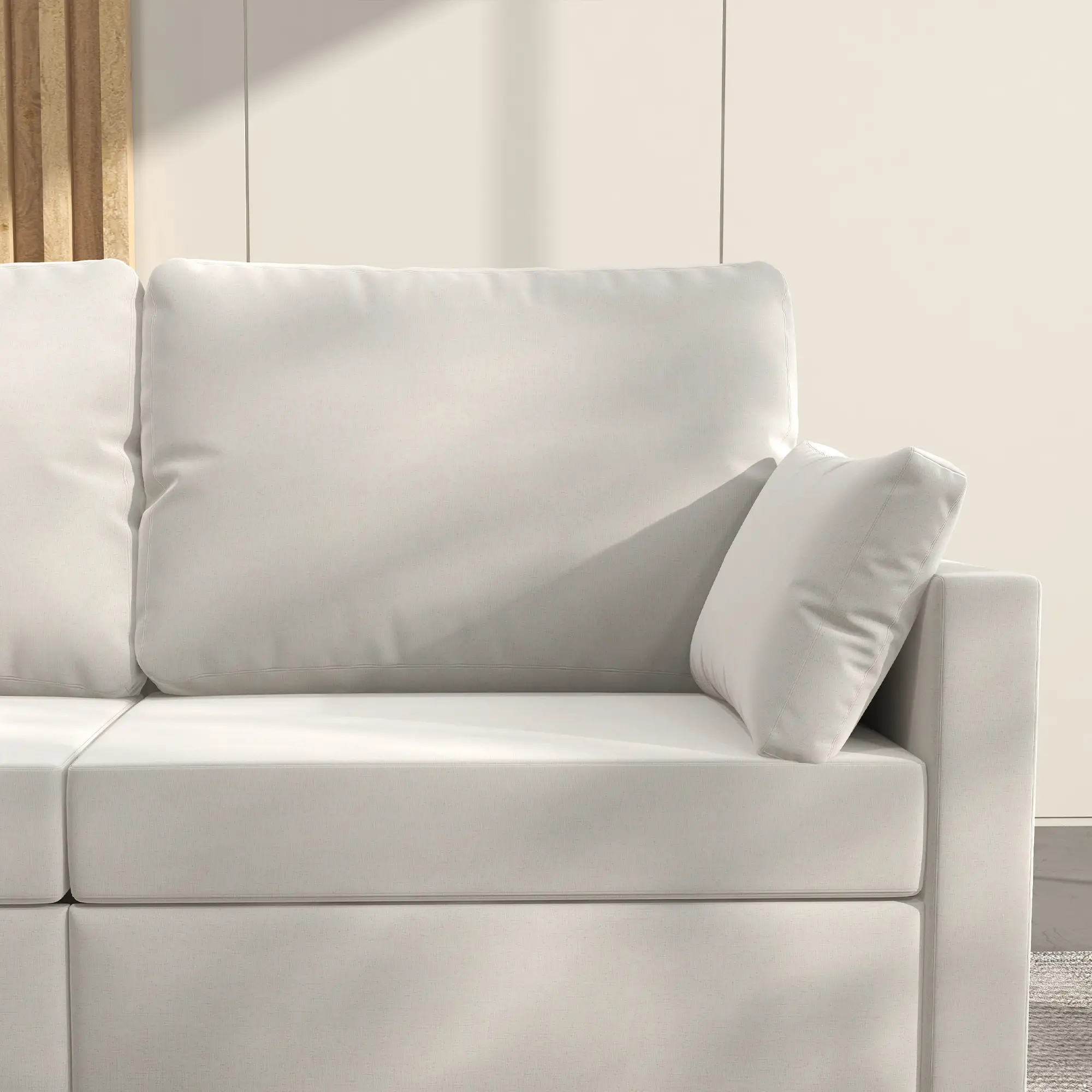 Modern 3 Seater Sofa, 77" Upholstered Couch, Cream White - Image 9
