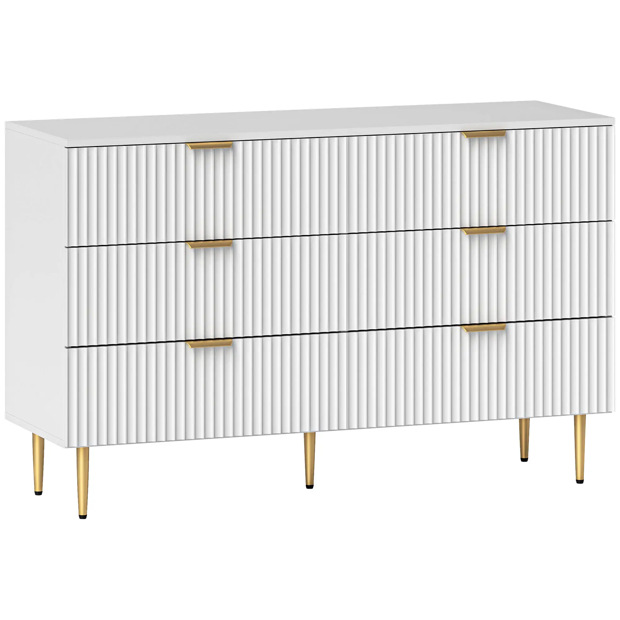 Modern 6 Drawer Dresser, Gold Legs and Handles, White - Image 11