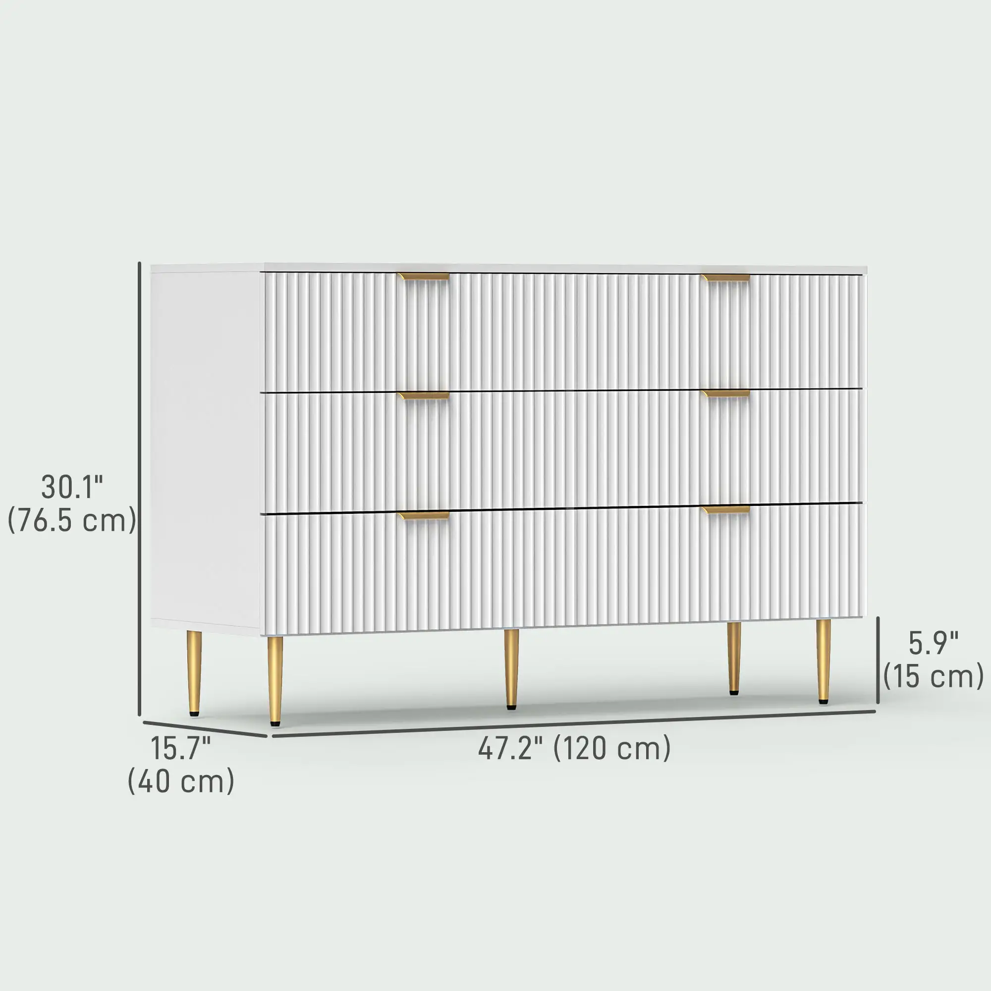 Modern 6 Drawer Dresser, Gold Legs and Handles, White - Image 3